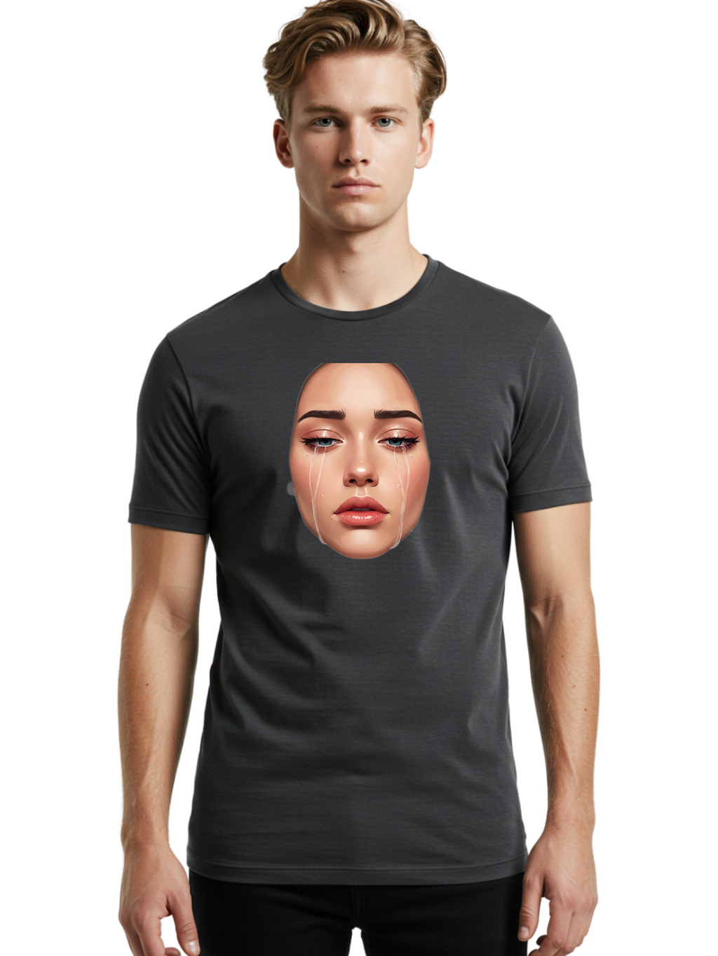 Crying-Face-1 Men'S Graphic Tee, 100% Cotton, Comfortable Casual Summer Wear, Machine Washable, Vintage Camera, Old Camera, Antique Camera, Black Camera, Classic Photography, Photography Equipment, Nostalgic Device, Film Camera, Camera Art Bai751