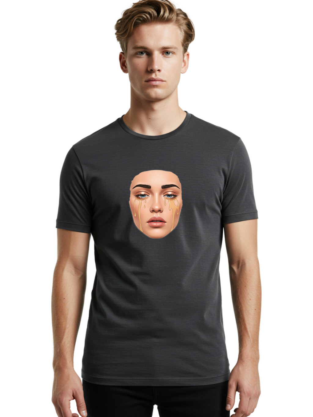 Crying-Face-2 Men'S Graphic Tee, 100% Cotton, Comfortable Casual Summer Wear, Machine Washable, Vintage Camera, Old Camera, Antique Camera, Black Camera, Classic Photography, Photography Equipment, Nostalgic Device, Film Camera, Camera Art Bai752