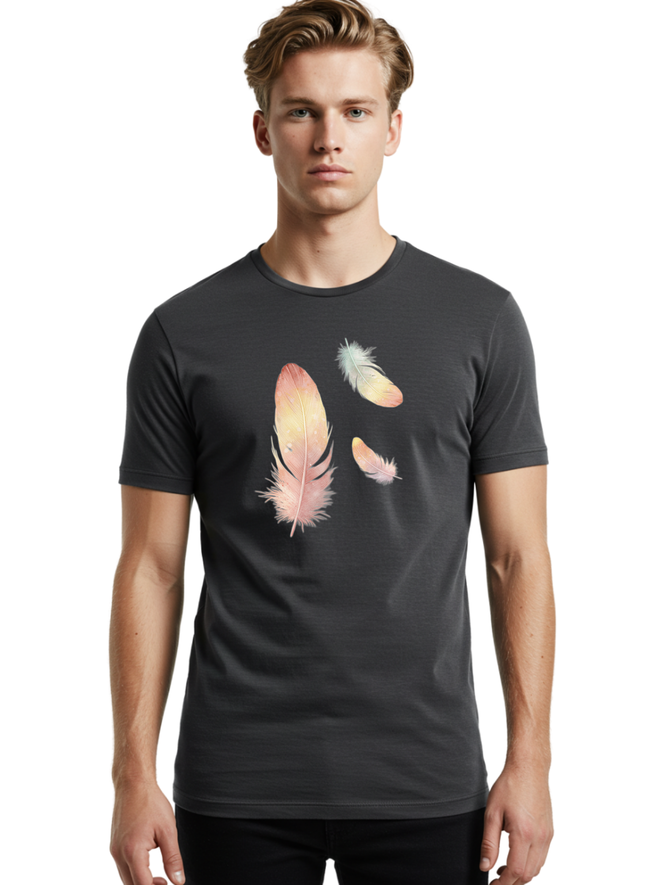 Feathers-5 Men'S Graphic Tee, 100% Cotton, Comfortable Casual Summer Wear, Machine Washable, Vintage Camera, Old Camera, Antique Camera, Black Camera, Classic Photography, Photography Equipment, Nostalgic Device, Film Camera, Camera Art Bai823