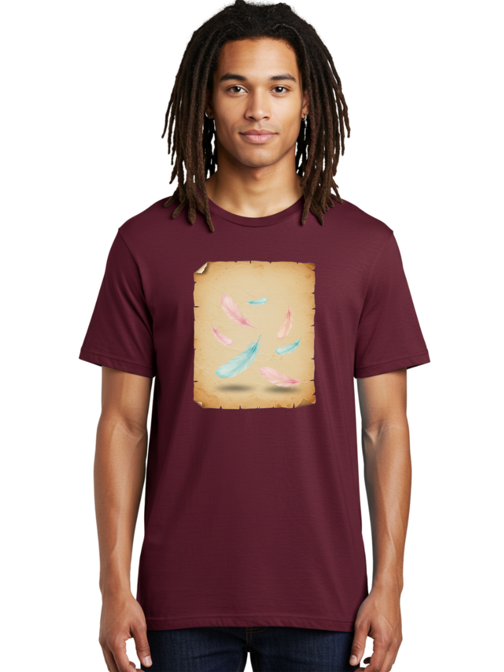 Feathers-On-Aged-Paper Men'S Graphic Tee, 100% Cotton, Comfortable Casual Summer Wear, Machine Washable, Vintage Camera, Old Camera, Antique Camera, Black Camera, Classic Photography, Photography Equipment, Nostalgic Device, Film Camera, Bai828