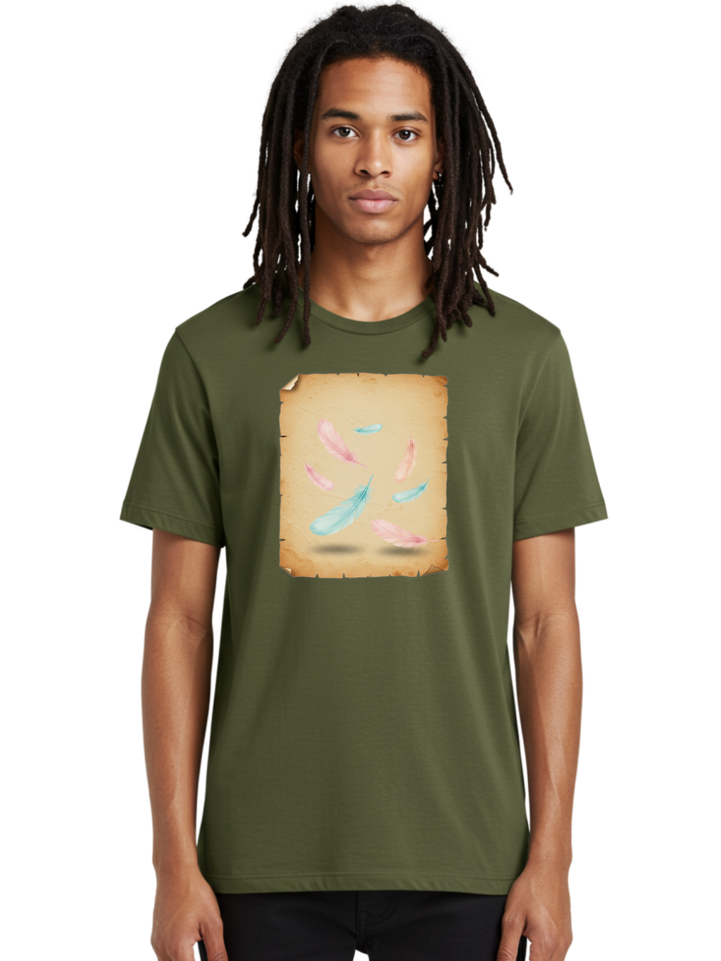 Feathers-On-Aged-Paper Men'S Graphic Tee, 100% Cotton, Comfortable Casual Summer Wear, Machine Washable, Vintage Camera, Old Camera, Antique Camera, Black Camera, Classic Photography, Photography Equipment, Nostalgic Device, Film Camera, Bai828