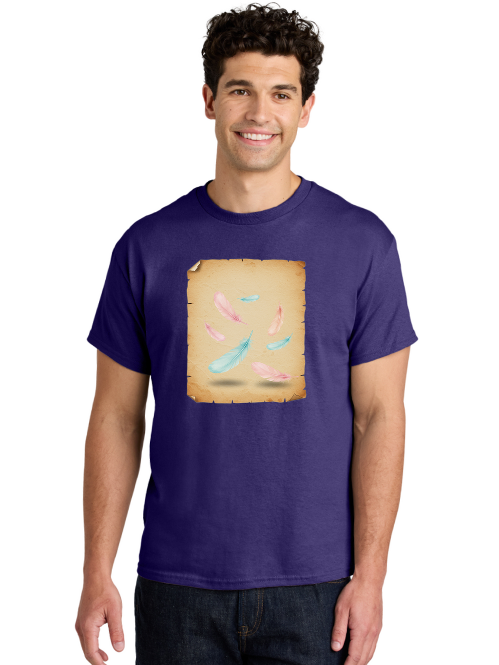 Feathers-On-Aged-Paper Men'S Graphic Tee, 100% Cotton, Comfortable Casual Summer Wear, Machine Washable, Vintage Camera, Old Camera, Antique Camera, Black Camera, Classic Photography, Photography Equipment, Nostalgic Device, Film Camera, Bai828