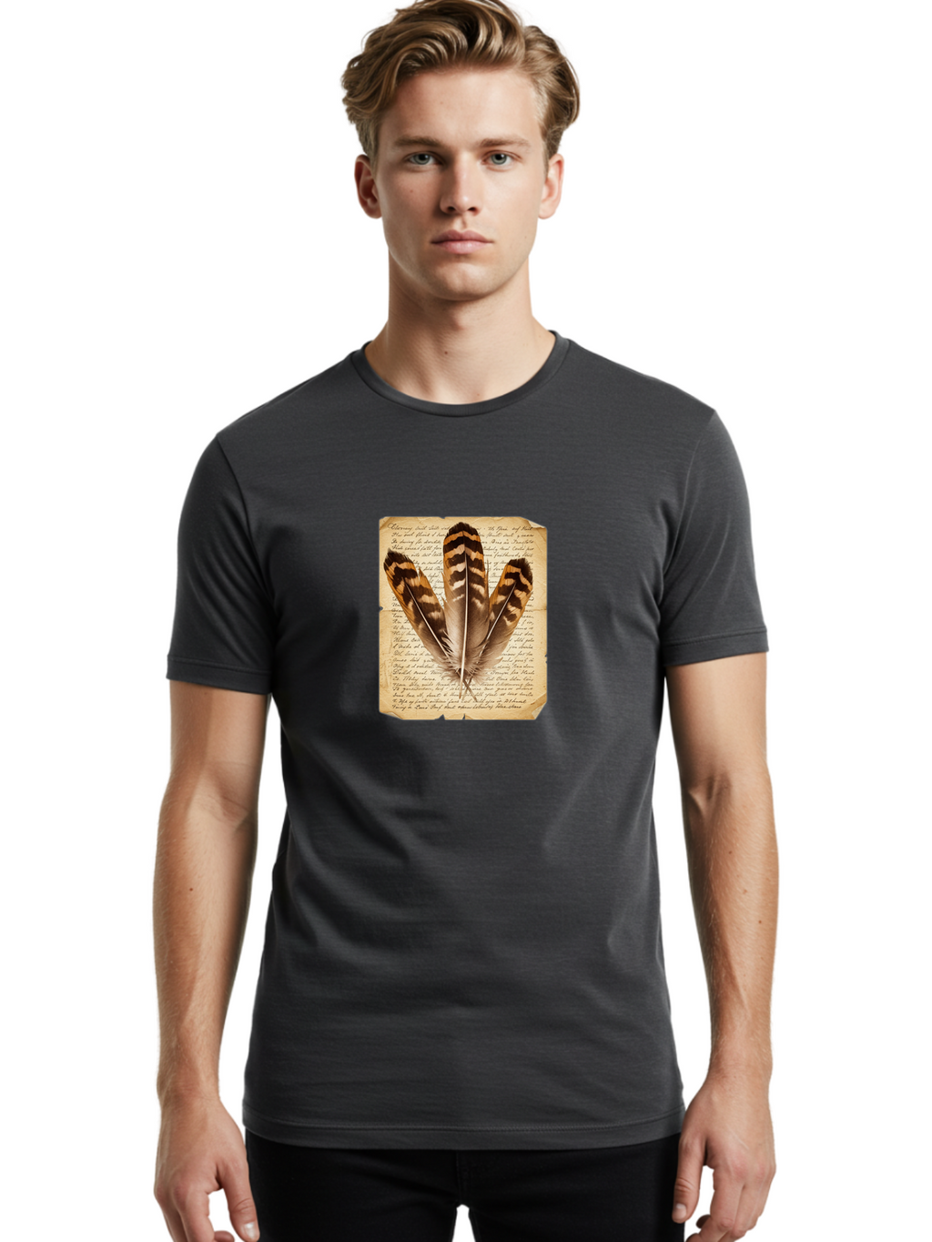 Feathers-On-Letter Men'S Graphic Tee, 100% Cotton, Comfortable Casual Summer Wear, Machine Washable, Vintage Camera, Old Camera, Antique Camera, Black Camera, Classic Photography, Photography Equipment, Nostalgic Device, Film Camera, Bai829