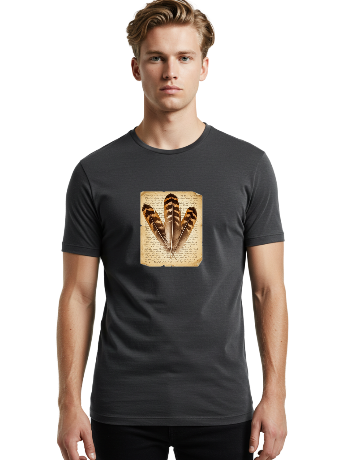 Feathers-On-Letter Men'S Graphic Tee, 100% Cotton, Comfortable Casual Summer Wear, Machine Washable, Vintage Camera, Old Camera, Antique Camera, Black Camera, Classic Photography, Photography Equipment, Nostalgic Device, Film Camera, Bai829