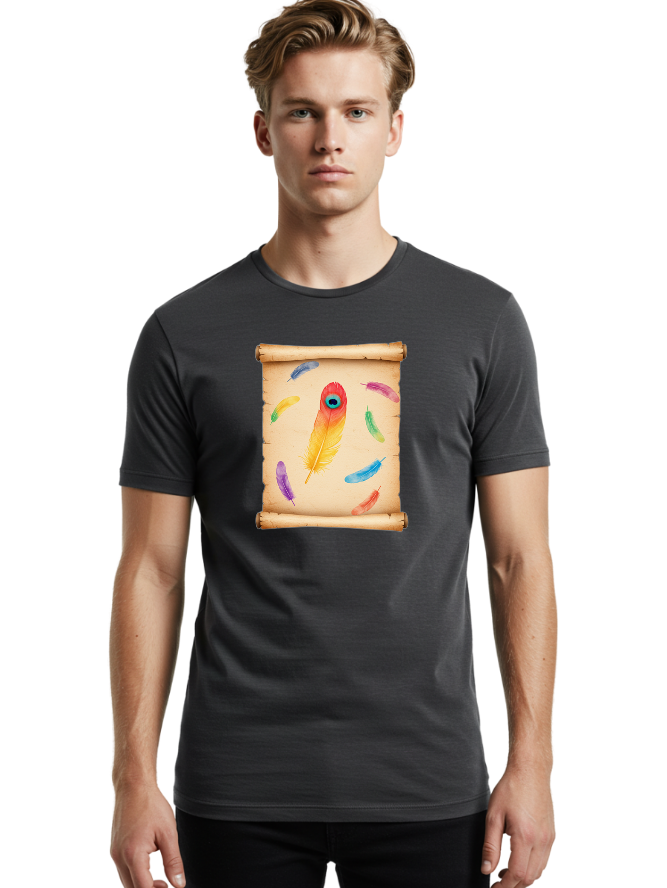 Feathers-On-Parchment Men'S Graphic Tee, 100% Cotton, Comfortable Casual Summer Wear, Machine Washable, Vintage Camera, Old Camera, Antique Camera, Black Camera, Classic Photography, Photography Equipment, Nostalgic Device, Film Camera, Bai830