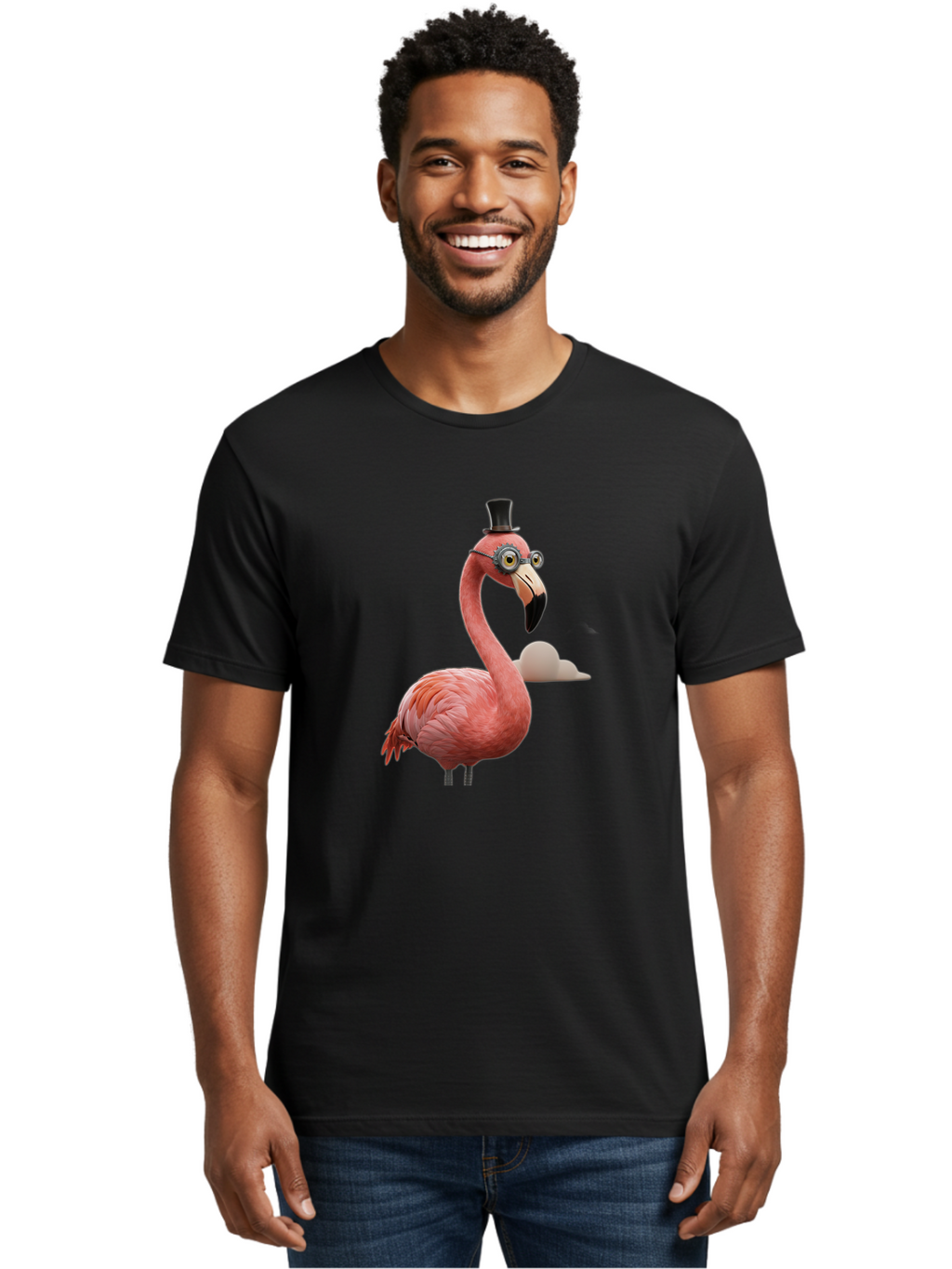 Flamingo-In-Top-Hat Men'S Graphic Tee, 100% Cotton, Comfortable Casual Summer Wear, Machine Washable, Vintage Camera, Old Camera, Antique Camera, Black Camera, Classic Photography, Photography Equipment, Nostalgic Device, Film Camera, Bai844