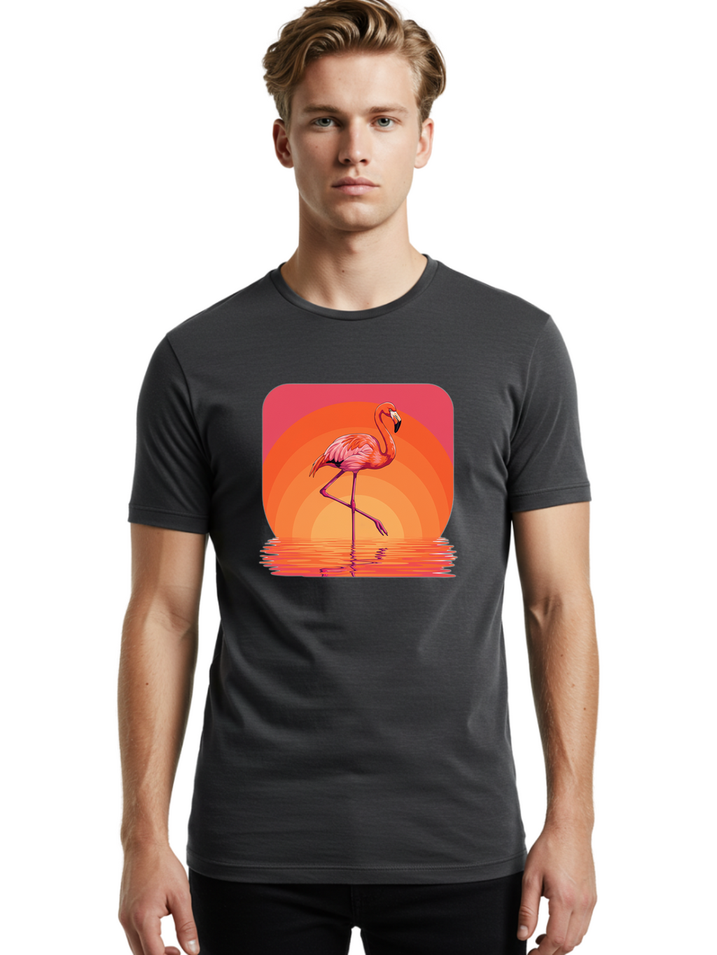 Flamingo-Retro Men'S Graphic Tee, 100% Cotton, Comfortable Casual Summer Wear, Machine Washable, Vintage Camera, Old Camera, Antique Camera, Black Camera, Classic Photography, Photography Equipment, Nostalgic Device, Film Camera, Camera Art Bai848