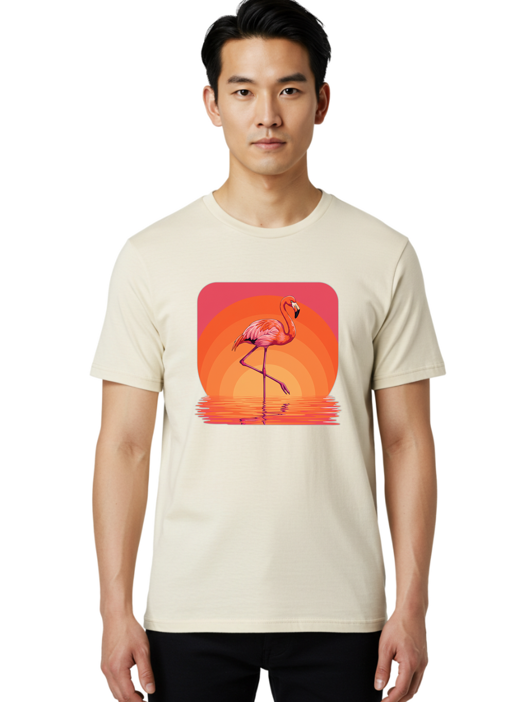 Flamingo-Retro Men'S Graphic Tee, 100% Cotton, Comfortable Casual Summer Wear, Machine Washable, Vintage Camera, Old Camera, Antique Camera, Black Camera, Classic Photography, Photography Equipment, Nostalgic Device, Film Camera, Camera Art Bai848