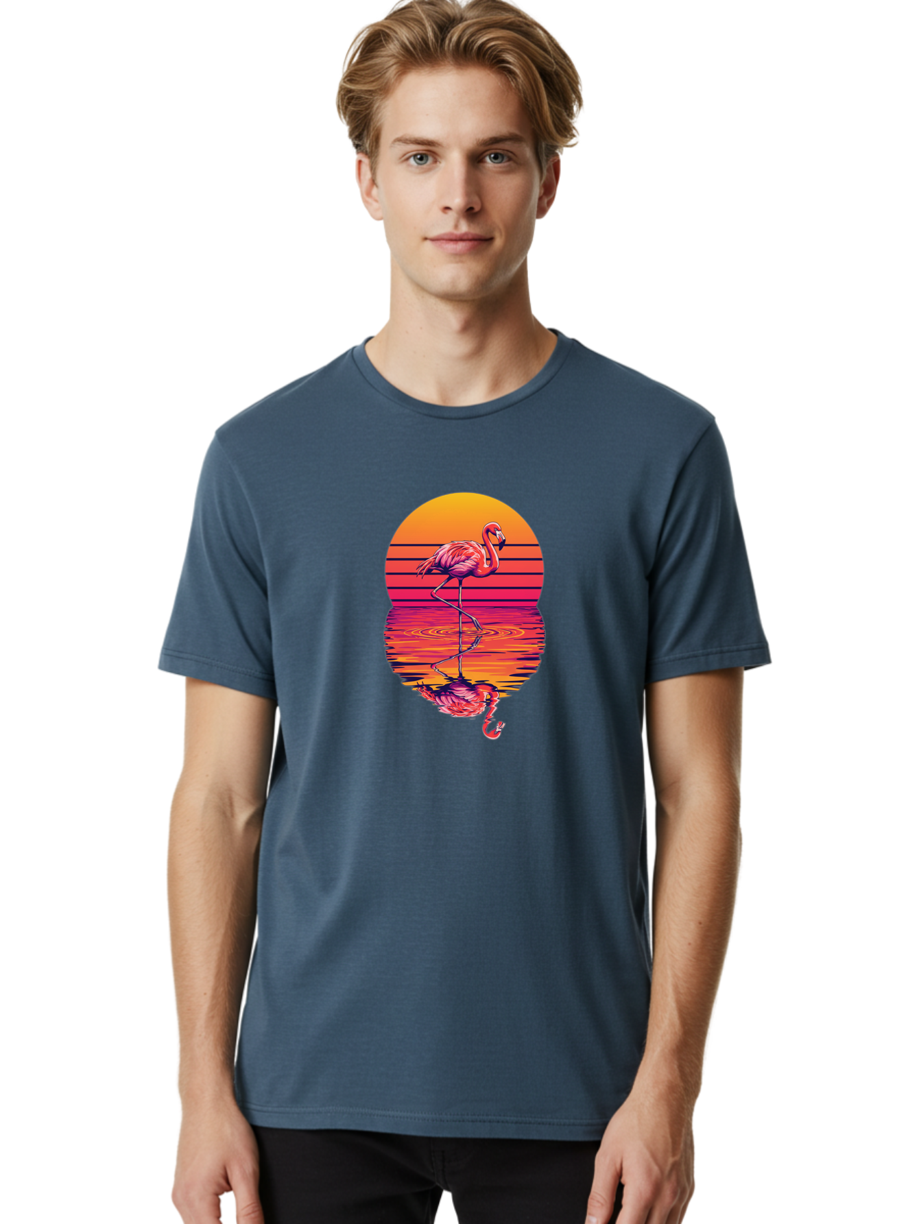 Flamingo-Sunset Men'S Graphic Tee, 100% Cotton, Comfortable Casual Summer Wear, Machine Washable, Vintage Camera, Old Camera, Antique Camera, Black Camera, Classic Photography, Photography Equipment, Nostalgic Device, Film Camera, Camera Art Bai850