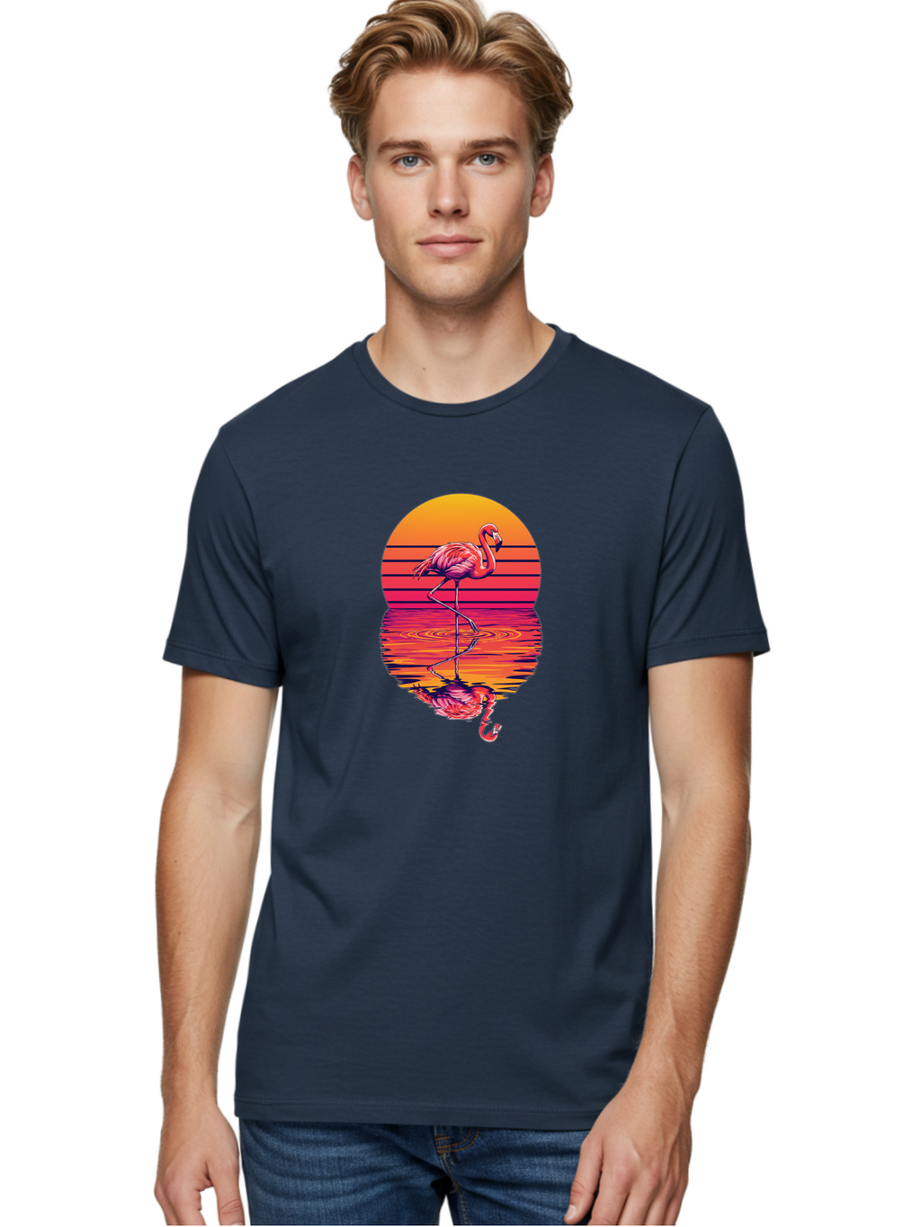Flamingo-Sunset Men'S Graphic Tee, 100% Cotton, Comfortable Casual Summer Wear, Machine Washable, Vintage Camera, Old Camera, Antique Camera, Black Camera, Classic Photography, Photography Equipment, Nostalgic Device, Film Camera, Camera Art Bai850