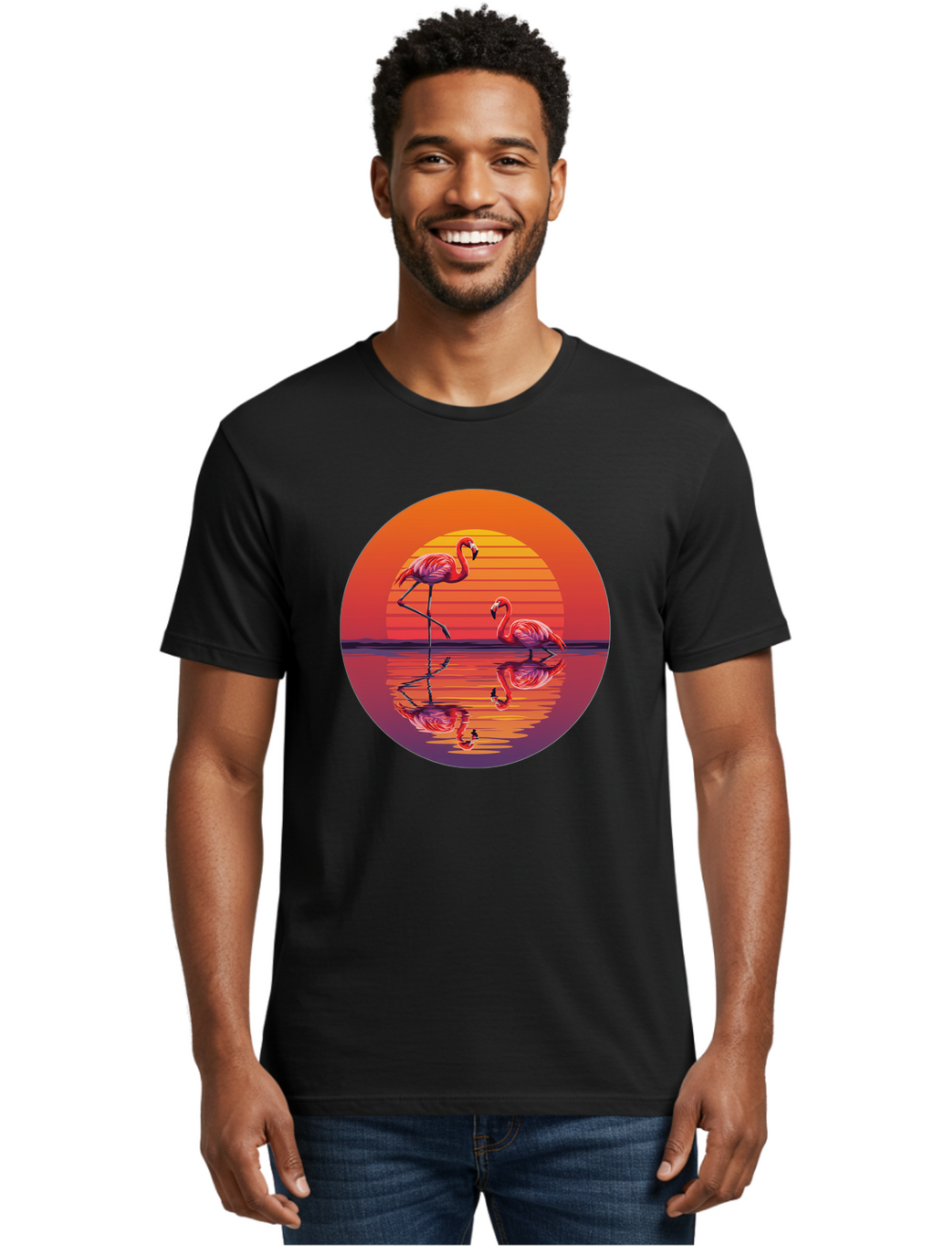 Flamingos-At-Sunset-1 Men'S Graphic Tee, 100% Cotton, Comfortable Casual Summer Wear, Machine Washable, Vintage Camera, Old Camera, Antique Camera, Black Camera, Classic Photography, Photography Equipment, Nostalgic Device, Film Camera, Bai856