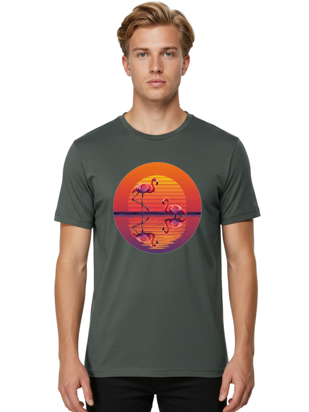 Flamingos-At-Sunset-1 Men'S Graphic Tee, 100% Cotton, Comfortable Casual Summer Wear, Machine Washable, Vintage Camera, Old Camera, Antique Camera, Black Camera, Classic Photography, Photography Equipment, Nostalgic Device, Film Camera, Bai856