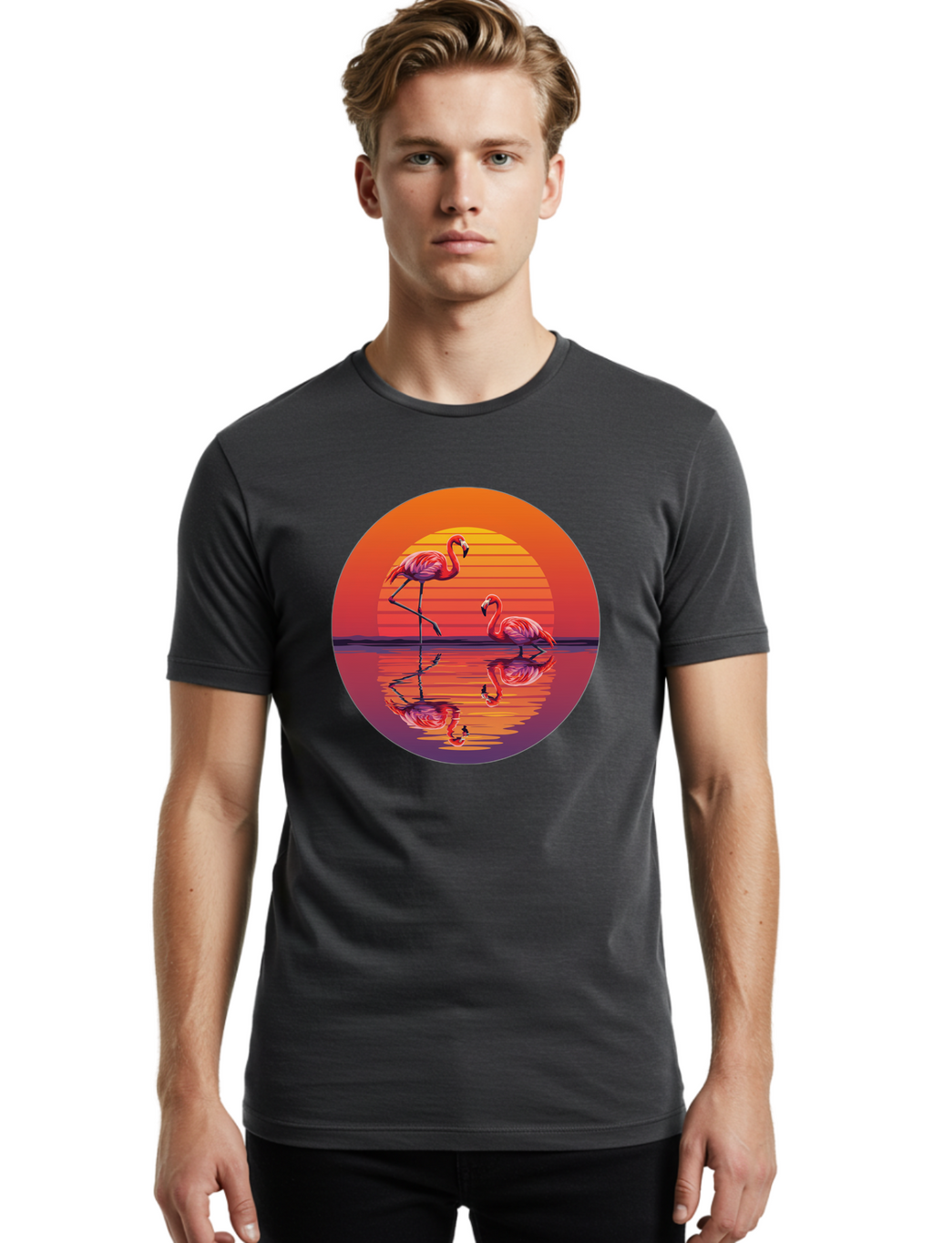Flamingos-At-Sunset-1 Men'S Graphic Tee, 100% Cotton, Comfortable Casual Summer Wear, Machine Washable, Vintage Camera, Old Camera, Antique Camera, Black Camera, Classic Photography, Photography Equipment, Nostalgic Device, Film Camera, Bai856