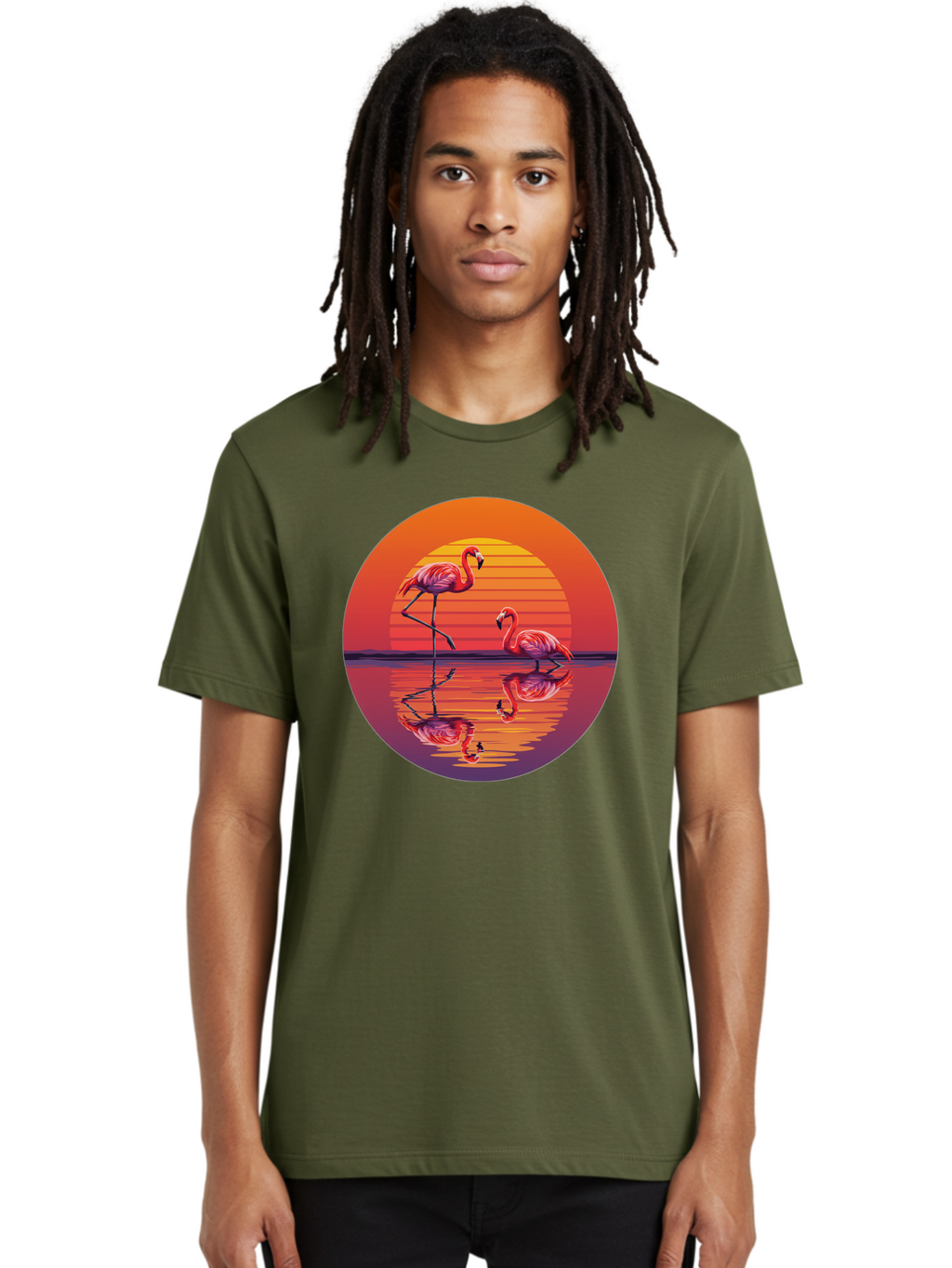 Flamingos-At-Sunset-1 Men'S Graphic Tee, 100% Cotton, Comfortable Casual Summer Wear, Machine Washable, Vintage Camera, Old Camera, Antique Camera, Black Camera, Classic Photography, Photography Equipment, Nostalgic Device, Film Camera, Bai856