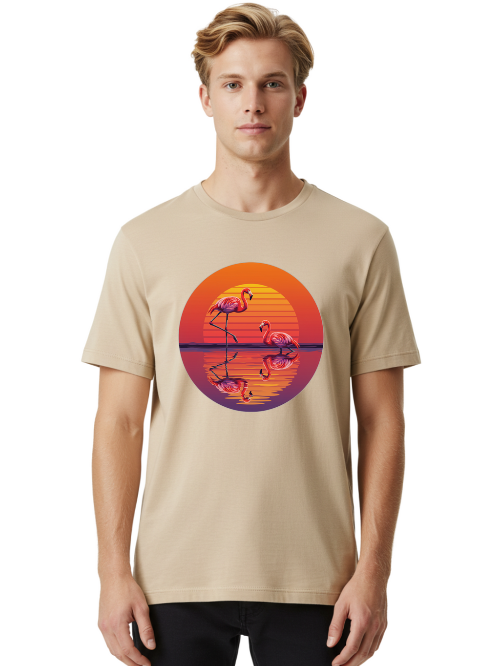 Flamingos-At-Sunset-1 Men'S Graphic Tee, 100% Cotton, Comfortable Casual Summer Wear, Machine Washable, Vintage Camera, Old Camera, Antique Camera, Black Camera, Classic Photography, Photography Equipment, Nostalgic Device, Film Camera, Bai856