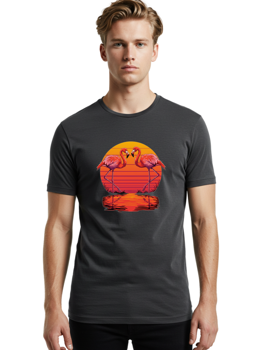Flamingos-At-Sunset Men'S Graphic Tee, 100% Cotton, Comfortable Casual Summer Wear, Machine Washable, Vintage Camera, Old Camera, Antique Camera, Black Camera, Classic Photography, Photography Equipment, Nostalgic Device, Film Camera, Bai857