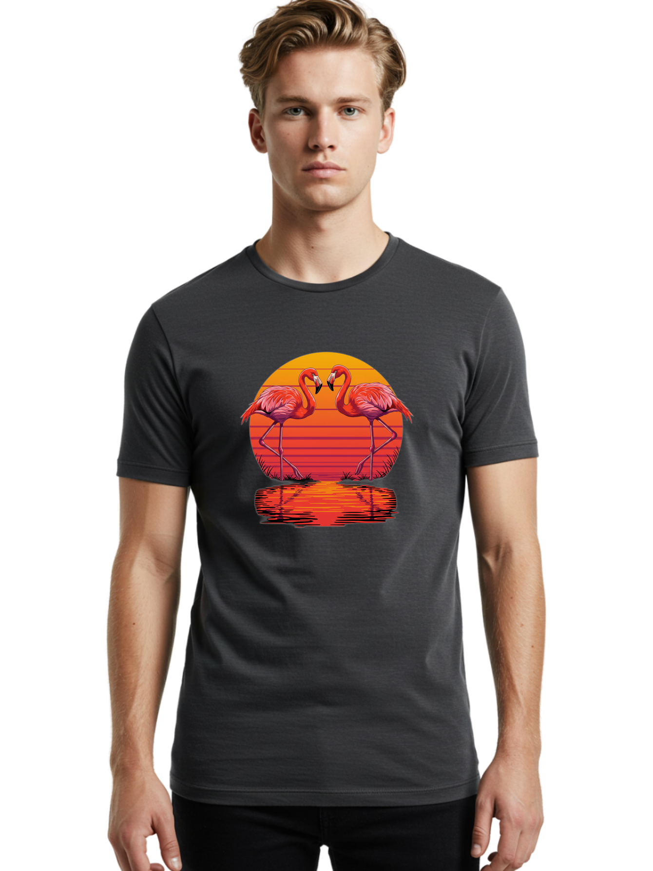 Flamingos-At-Sunset Men'S Graphic Tee, 100% Cotton, Comfortable Casual Summer Wear, Machine Washable, Vintage Camera, Old Camera, Antique Camera, Black Camera, Classic Photography, Photography Equipment, Nostalgic Device, Film Camera, Bai857