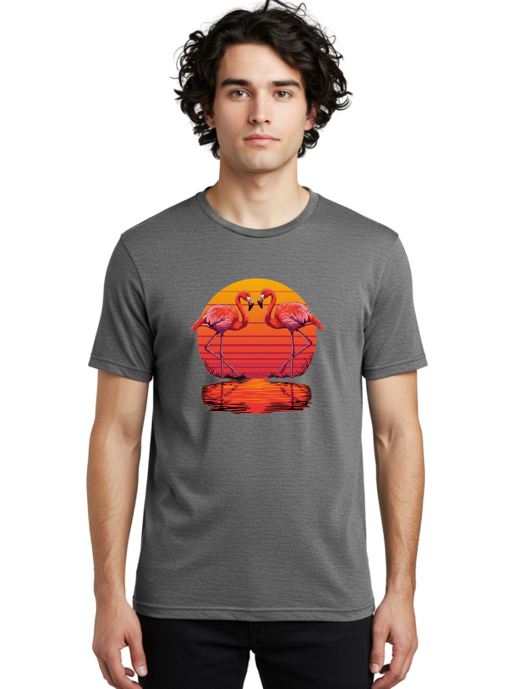 Flamingos-At-Sunset Men'S Graphic Tee, 100% Cotton, Comfortable Casual Summer Wear, Machine Washable, Vintage Camera, Old Camera, Antique Camera, Black Camera, Classic Photography, Photography Equipment, Nostalgic Device, Film Camera, Bai857