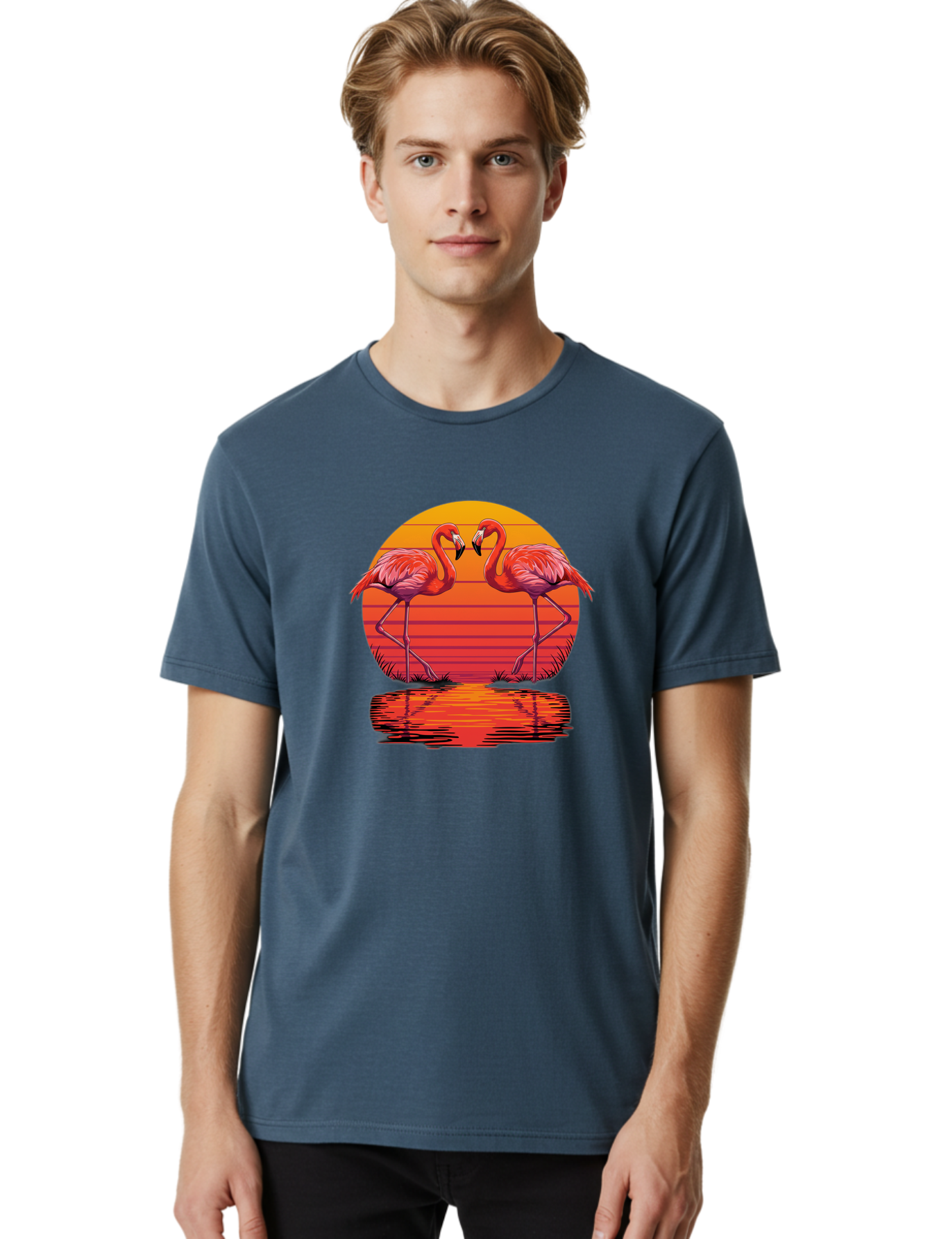 Flamingos-At-Sunset Men'S Graphic Tee, 100% Cotton, Comfortable Casual Summer Wear, Machine Washable, Vintage Camera, Old Camera, Antique Camera, Black Camera, Classic Photography, Photography Equipment, Nostalgic Device, Film Camera, Bai857