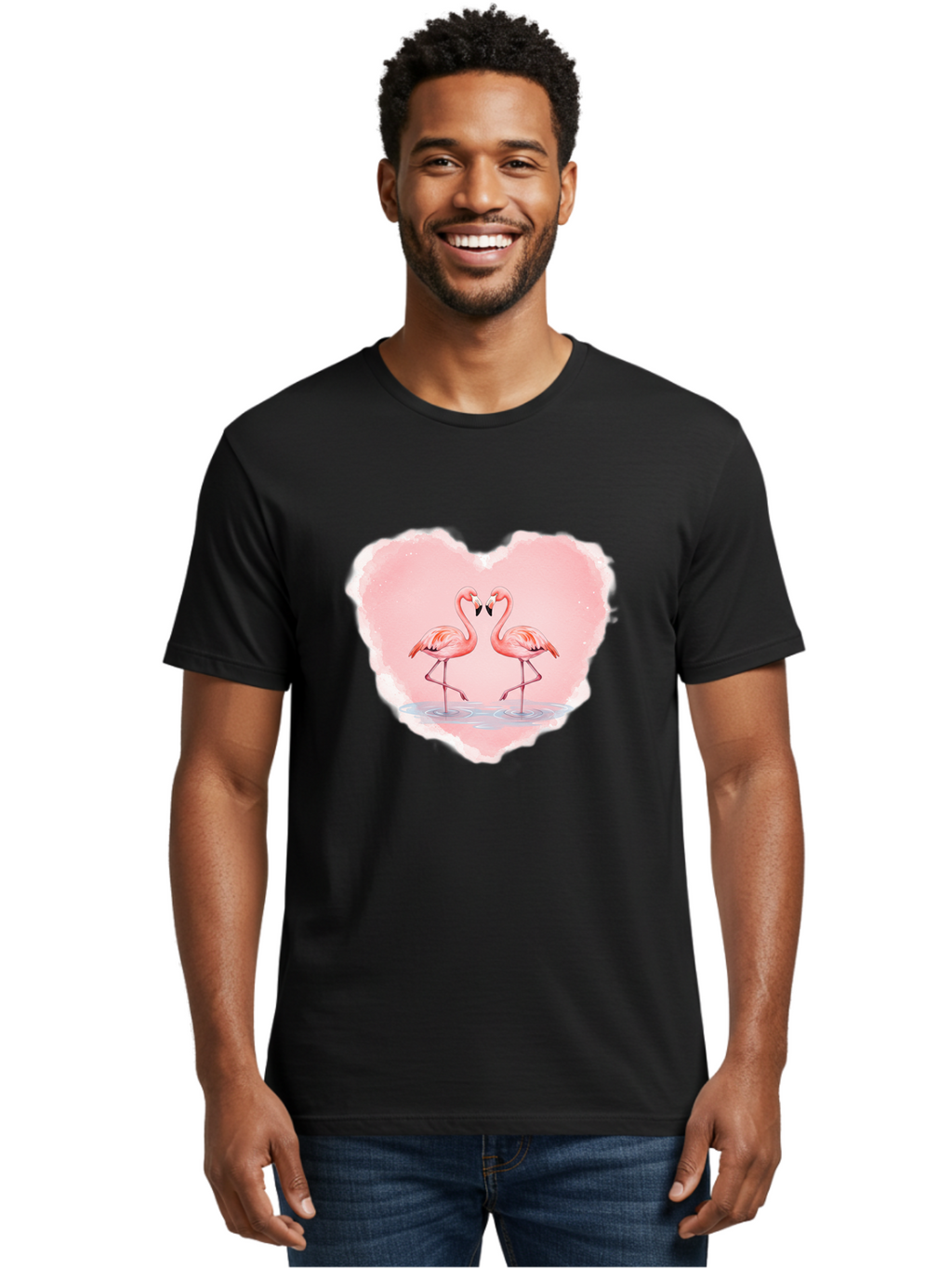 Flamingos-Forming-Heart Men'S Graphic Tee, 100% Cotton, Comfortable Casual Summer Wear, Machine Washable, Vintage Camera, Old Camera, Antique Camera, Black Camera, Classic Photography, Photography Equipment, Nostalgic Device, Film Camera, Bai858