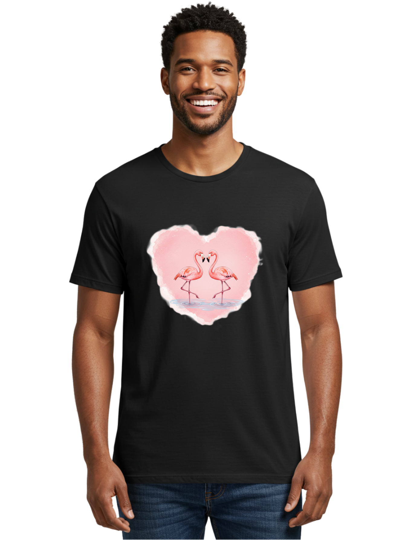 Flamingos-Forming-Heart Men'S Graphic Tee, 100% Cotton, Comfortable Casual Summer Wear, Machine Washable, Vintage Camera, Old Camera, Antique Camera, Black Camera, Classic Photography, Photography Equipment, Nostalgic Device, Film Camera, Bai858
