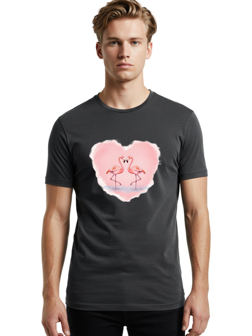 Flamingos-Forming-Heart Men'S Graphic Tee, 100% Cotton, Comfortable Casual Summer Wear, Machine Washable, Vintage Camera, Old Camera, Antique Camera, Black Camera, Classic Photography, Photography Equipment, Nostalgic Device, Film Camera, Bai858