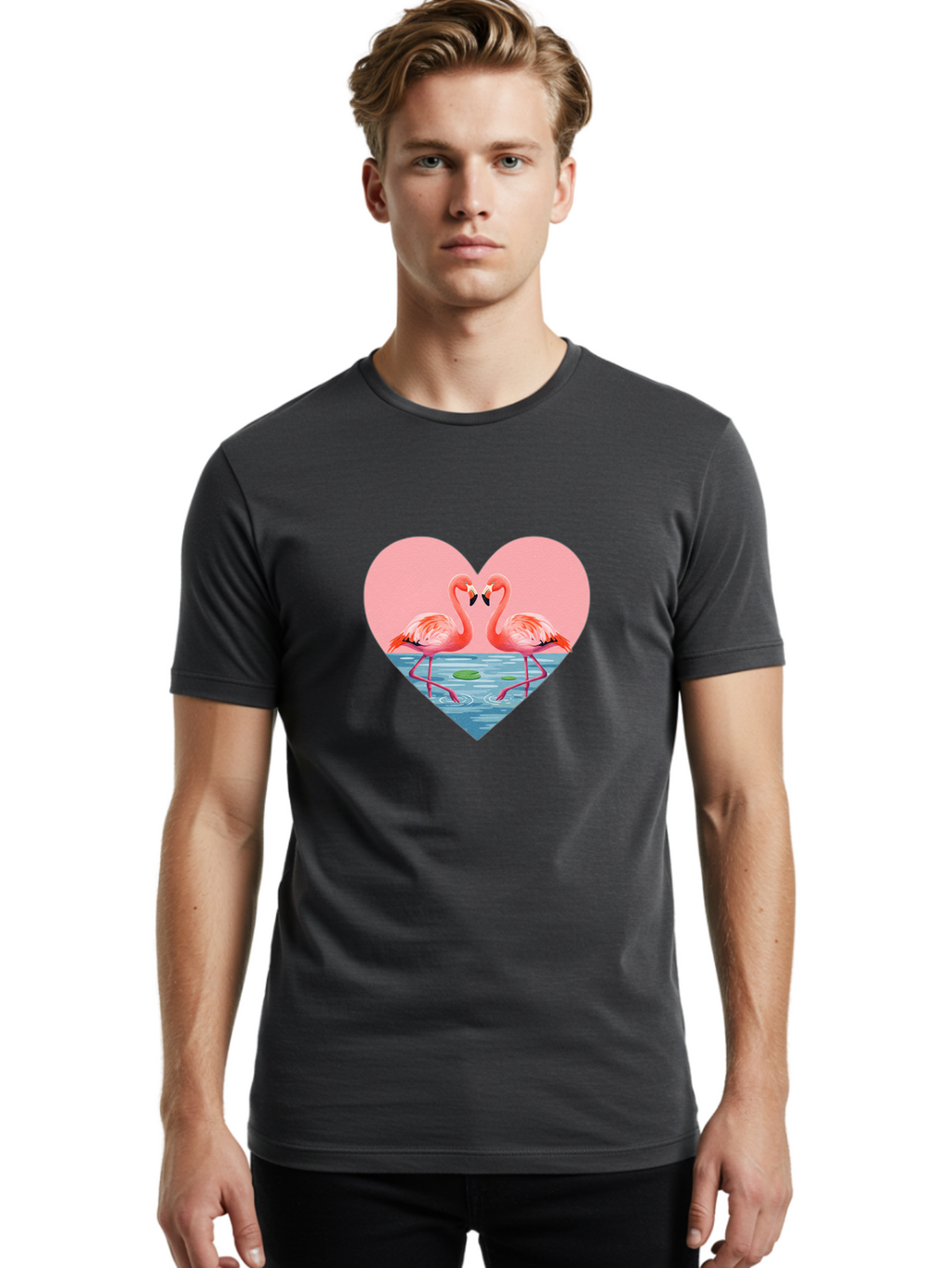 Flamingos-Heart-1 Men'S Graphic Tee, 100% Cotton, Comfortable Casual Summer Wear, Machine Washable, Vintage Camera, Old Camera, Antique Camera, Black Camera, Classic Photography, Photography Equipment, Nostalgic Device, Film Camera, Camera Art Bai859