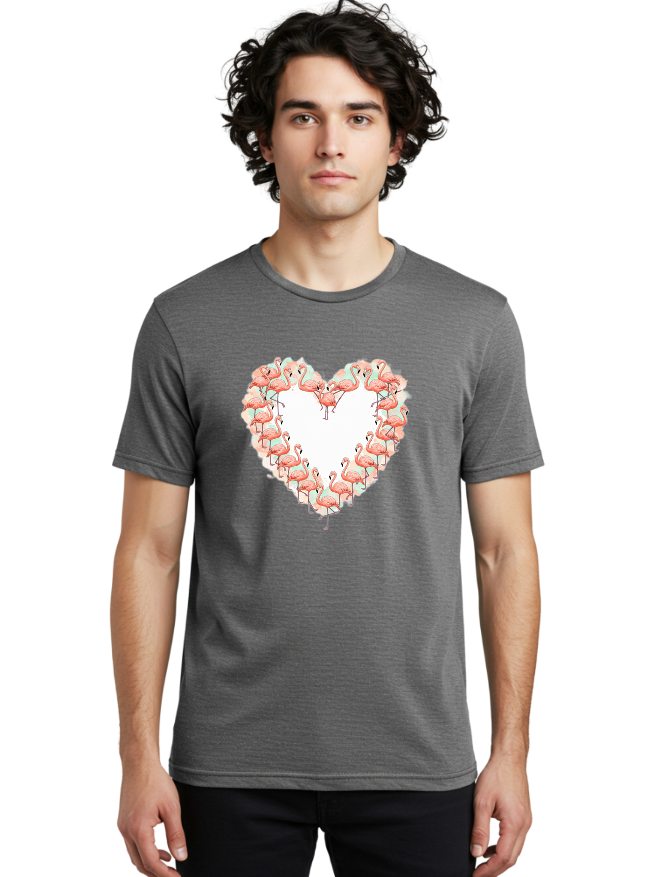 Flamingos-Heart-2 Men'S Graphic Tee, 100% Cotton, Comfortable Casual Summer Wear, Machine Washable, Vintage Camera, Old Camera, Antique Camera, Black Camera, Classic Photography, Photography Equipment, Nostalgic Device, Film Camera, Camera Art Bai860