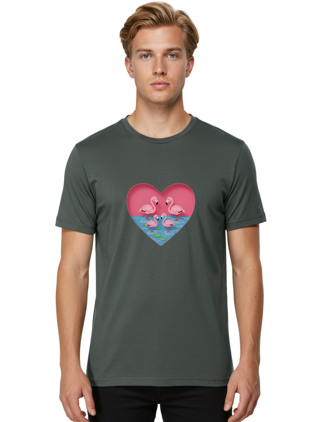 Flamingos-In-Heart-1 Men'S Graphic Tee, 100% Cotton, Comfortable Casual Summer Wear, Machine Washable, Vintage Camera, Old Camera, Antique Camera, Black Camera, Classic Photography, Photography Equipment, Nostalgic Device, Film Camera, Bai863