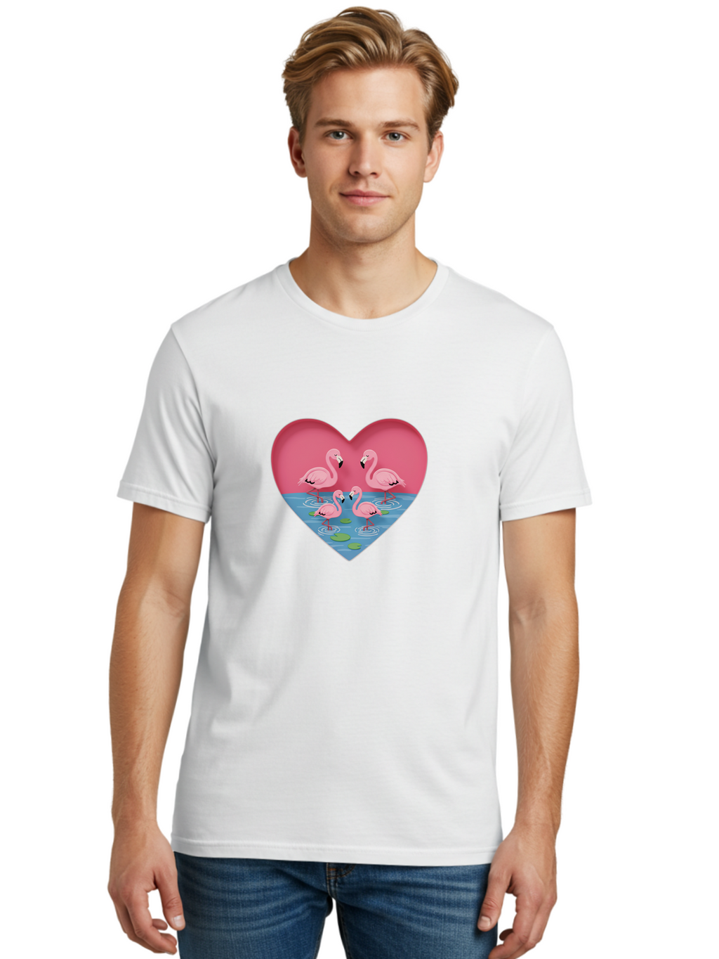 Flamingos-In-Heart-1 Men'S Graphic Tee, 100% Cotton, Comfortable Casual Summer Wear, Machine Washable, Vintage Camera, Old Camera, Antique Camera, Black Camera, Classic Photography, Photography Equipment, Nostalgic Device, Film Camera, Bai863