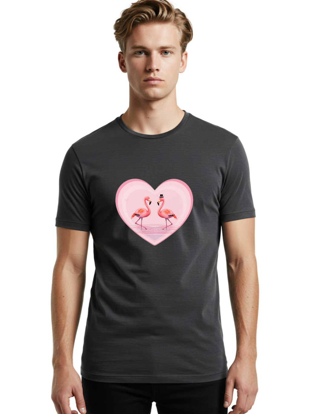 Flamingos-In-Heart-2 Men'S Graphic Tee, 100% Cotton, Comfortable Casual Summer Wear, Machine Washable, Vintage Camera, Old Camera, Antique Camera, Black Camera, Classic Photography, Photography Equipment, Nostalgic Device, Film Camera, Bai864