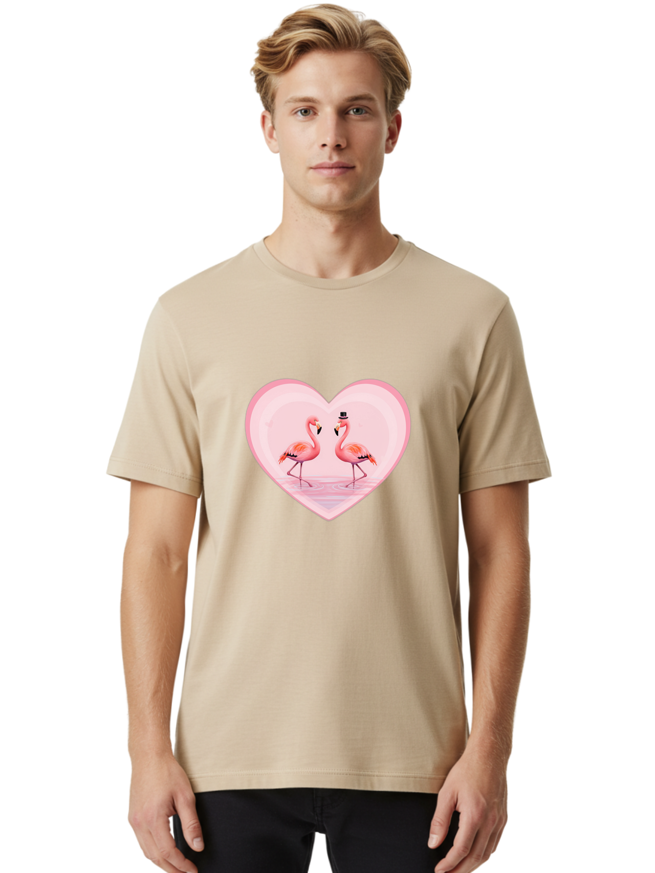Flamingos-In-Heart-2 Men'S Graphic Tee, 100% Cotton, Comfortable Casual Summer Wear, Machine Washable, Vintage Camera, Old Camera, Antique Camera, Black Camera, Classic Photography, Photography Equipment, Nostalgic Device, Film Camera, Bai864