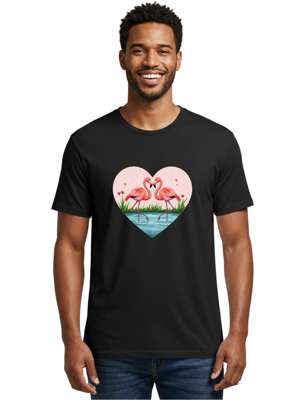 Flamingos-In-Heart-3 Men'S Graphic Tee, 100% Cotton, Comfortable Casual Summer Wear, Machine Washable, Vintage Camera, Old Camera, Antique Camera, Black Camera, Classic Photography, Photography Equipment, Nostalgic Device, Film Camera, Bai865