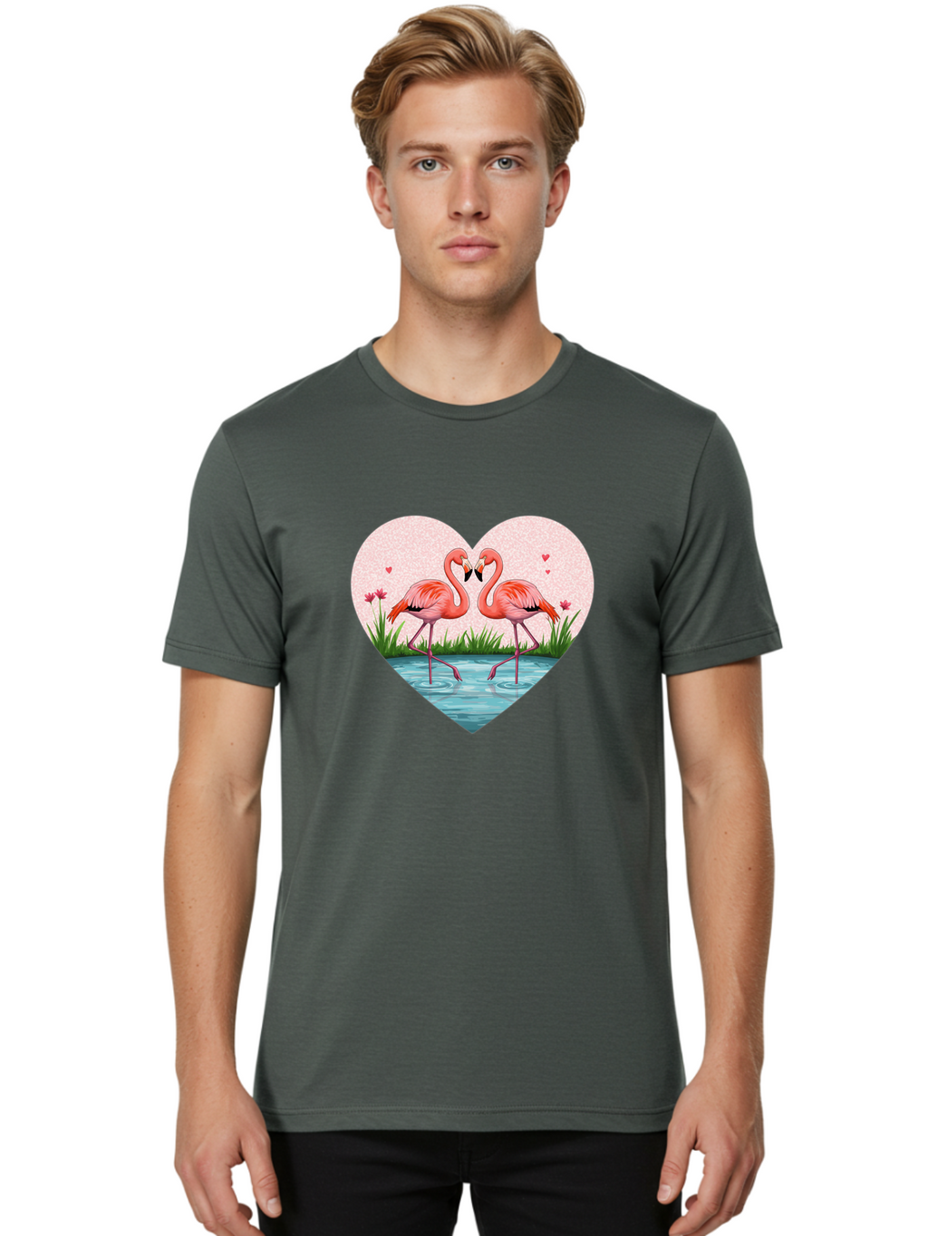 Flamingos-In-Heart-3 Men'S Graphic Tee, 100% Cotton, Comfortable Casual Summer Wear, Machine Washable, Vintage Camera, Old Camera, Antique Camera, Black Camera, Classic Photography, Photography Equipment, Nostalgic Device, Film Camera, Bai865