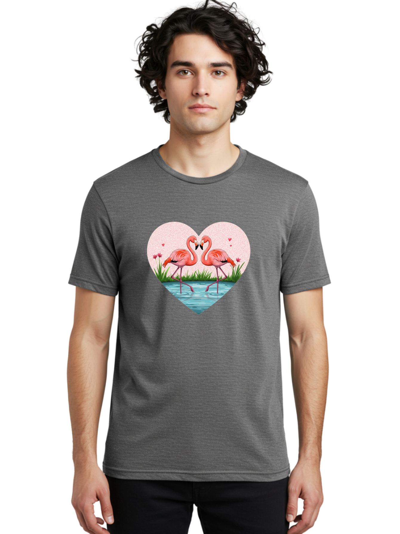 Flamingos-In-Heart-3 Men'S Graphic Tee, 100% Cotton, Comfortable Casual Summer Wear, Machine Washable, Vintage Camera, Old Camera, Antique Camera, Black Camera, Classic Photography, Photography Equipment, Nostalgic Device, Film Camera, Bai865