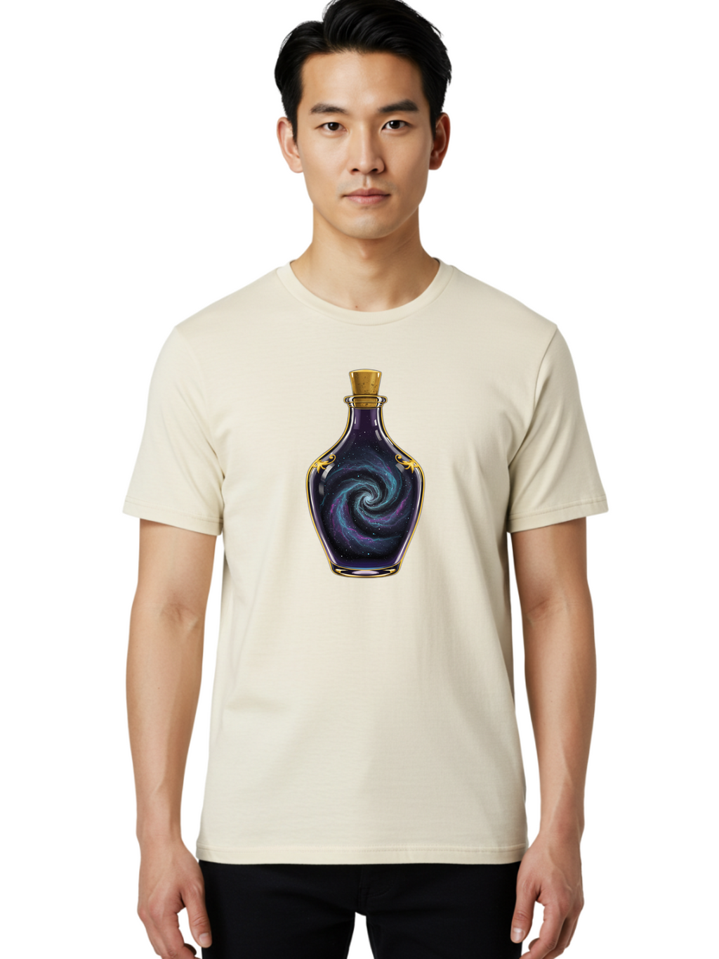 Galaxy-Bottle-1 Men'S Graphic Tee, 100% Cotton, Comfortable Casual Summer Wear, Machine Washable, Vintage Camera, Old Camera, Antique Camera, Black Camera, Classic Photography, Photography Equipment, Nostalgic Device, Film Camera, Camera Art Bai939