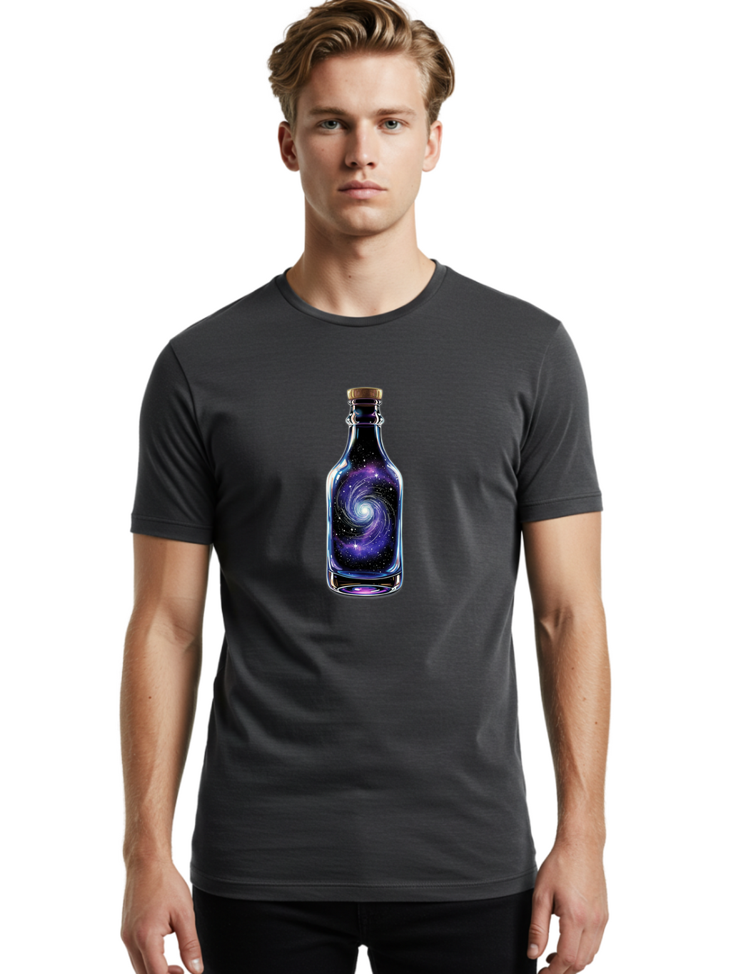 Galaxy-Bottle-6 Men'S Graphic Tee, 100% Cotton, Comfortable Casual Summer Wear, Machine Washable, Vintage Camera, Old Camera, Antique Camera, Black Camera, Classic Photography, Photography Equipment, Nostalgic Device, Film Camera, Camera Art Bai956