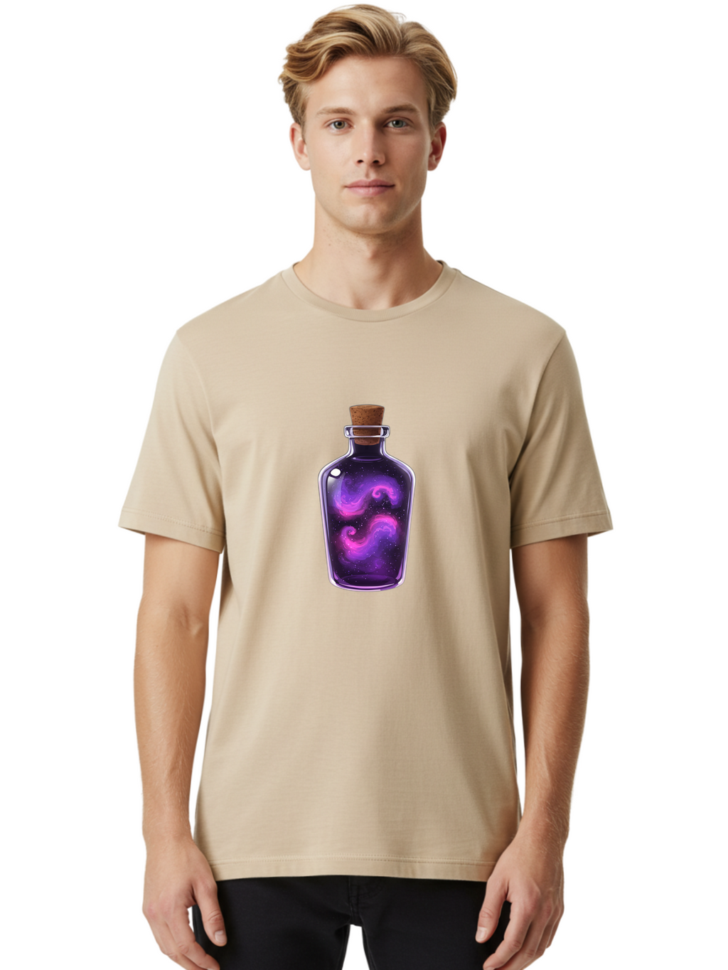 Galaxy-Bottle Men'S Graphic Tee, 100% Cotton, Comfortable Casual Summer Wear, Machine Washable, Vintage Camera, Old Camera, Antique Camera, Black Camera, Classic Photography, Photography Equipment, Nostalgic Device, Film Camera, Camera Art Bai960