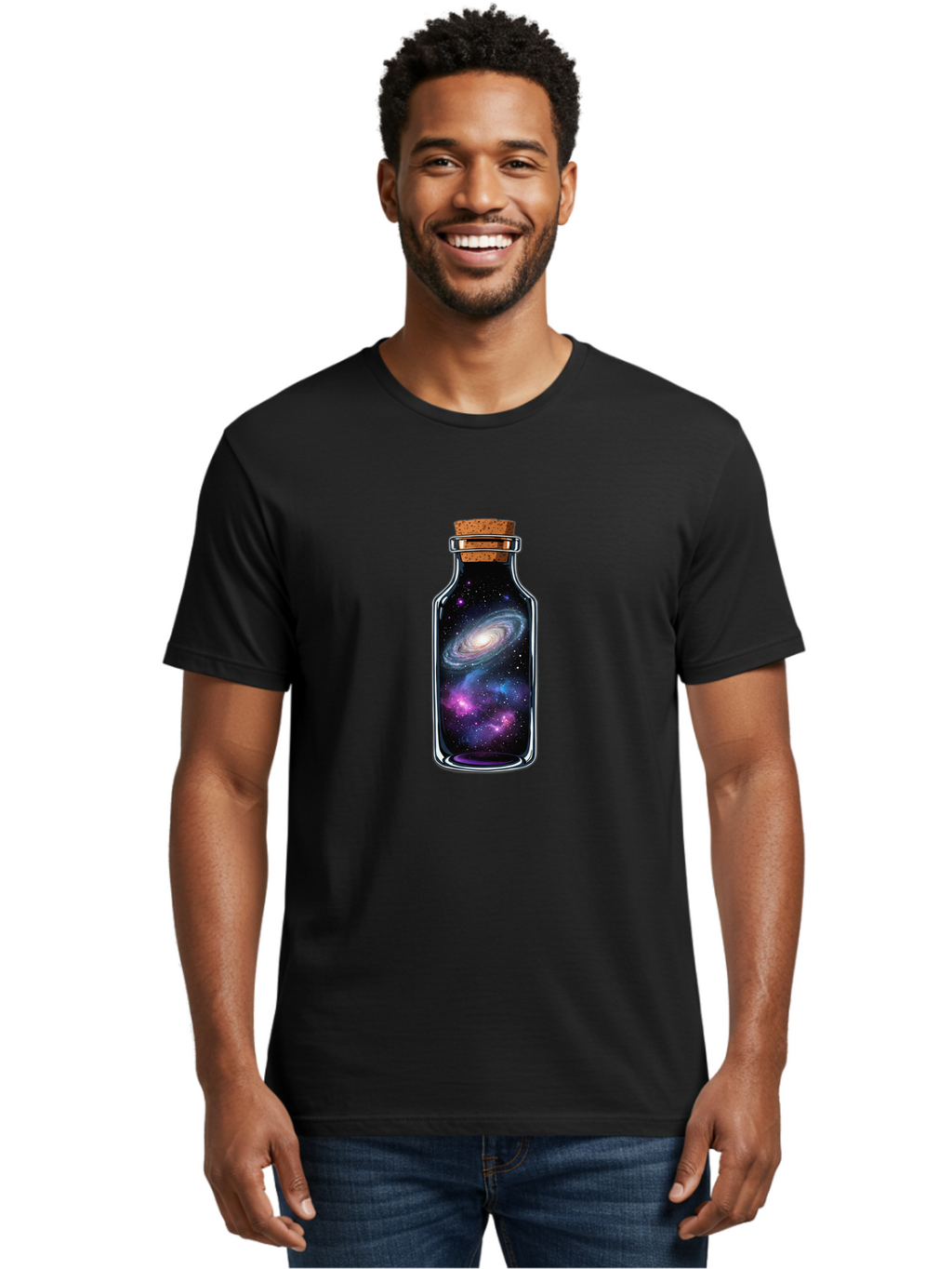 Galaxy-In-A-Bottle-2 Men'S Graphic Tee, 100% Cotton, Comfortable Casual Summer Wear, Machine Washable, Vintage Camera, Old Camera, Antique Camera, Black Camera, Classic Photography, Photography Equipment, Nostalgic Device, Film Camera, Bai974