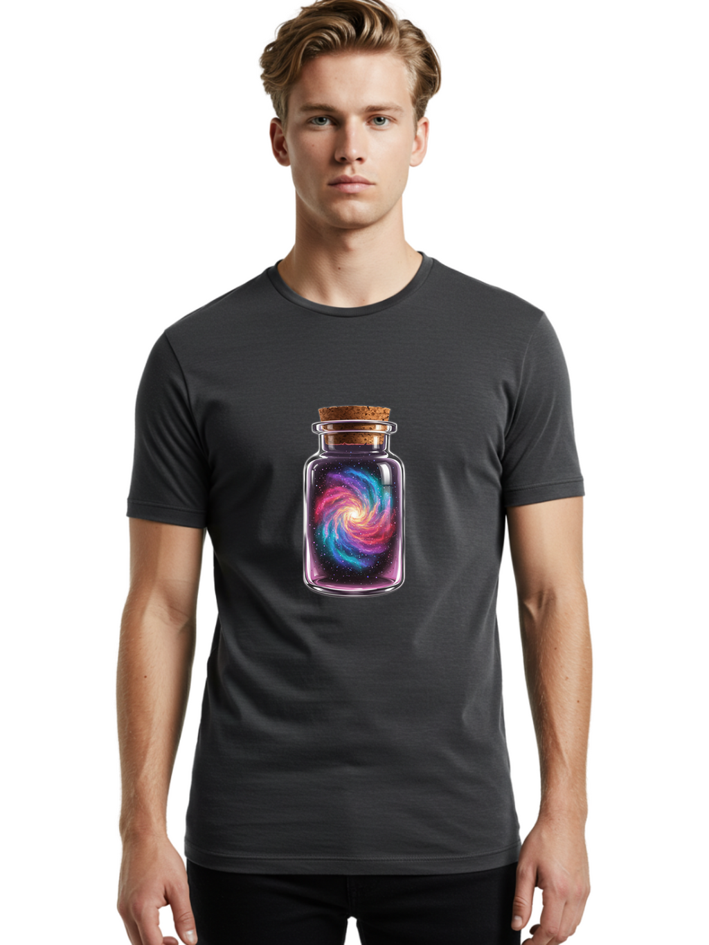 Galaxy-In-A-Jar-4 Men'S Graphic Tee, 100% Cotton, Comfortable Casual Summer Wear, Machine Washable, Vintage Camera, Old Camera, Antique Camera, Black Camera, Classic Photography, Photography Equipment, Nostalgic Device, Film Camera, Camera Art Baj017