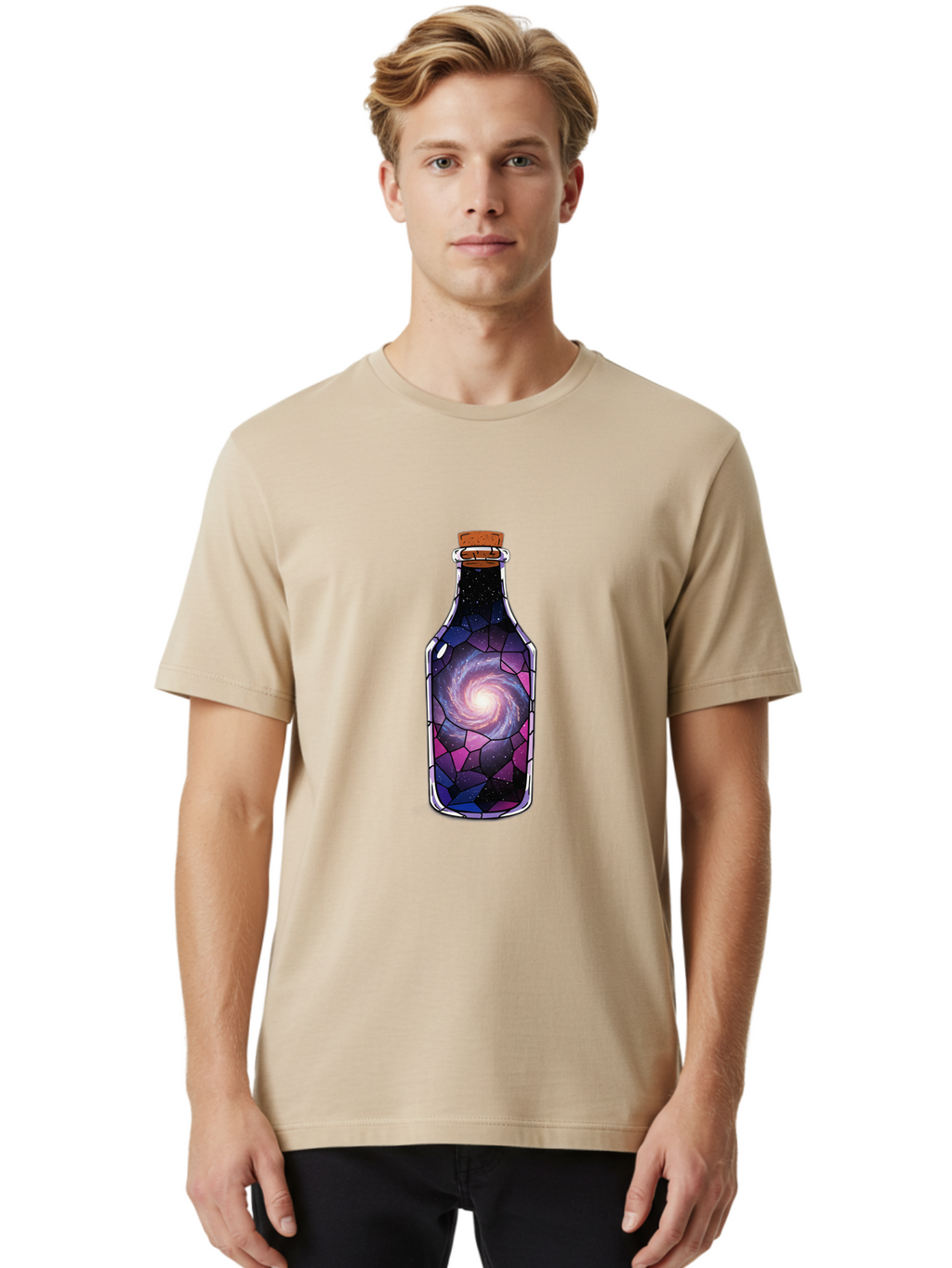 Galaxy-In-Bottle-1 Men'S Graphic Tee, 100% Cotton, Comfortable Casual Summer Wear, Machine Washable, Vintage Camera, Old Camera, Antique Camera, Black Camera, Classic Photography, Photography Equipment, Nostalgic Device, Film Camera, Baj020