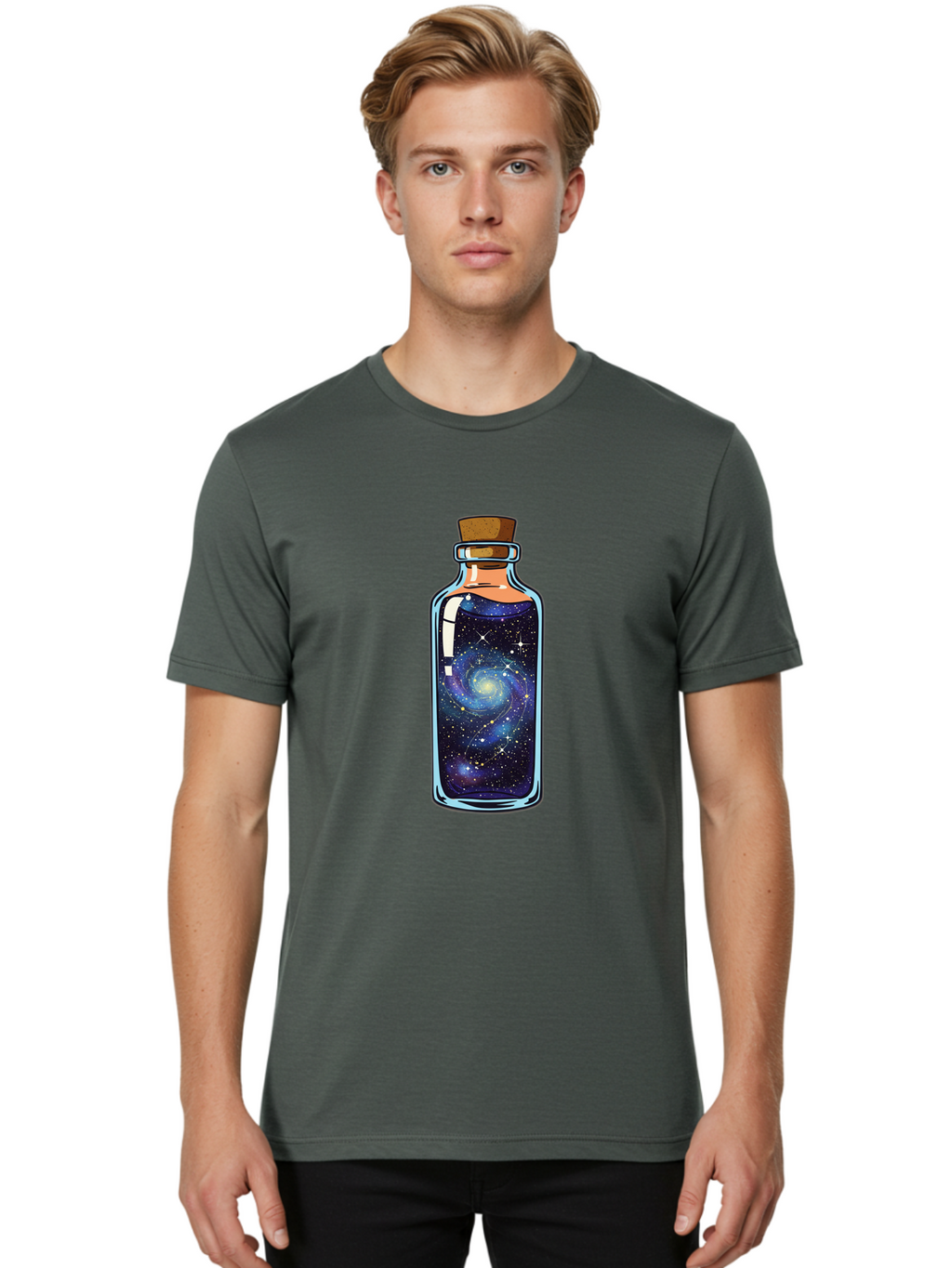 Galaxy-In-Bottle-11 Men'S Graphic Tee, 100% Cotton, Comfortable Casual Summer Wear, Machine Washable, Vintage Camera, Old Camera, Antique Camera, Black Camera, Classic Photography, Photography Equipment, Nostalgic Device, Film Camera, Baj022