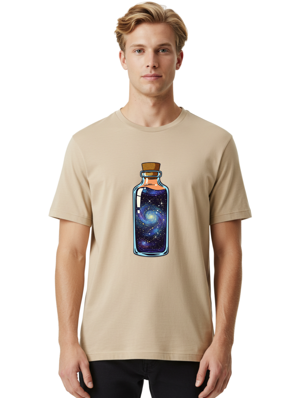 Galaxy-In-Bottle-11 Men'S Graphic Tee, 100% Cotton, Comfortable Casual Summer Wear, Machine Washable, Vintage Camera, Old Camera, Antique Camera, Black Camera, Classic Photography, Photography Equipment, Nostalgic Device, Film Camera, Baj022