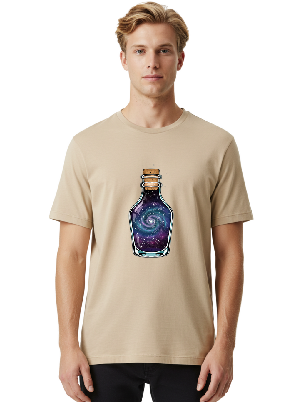 Galaxy-In-Bottle-12 Men'S Graphic Tee, 100% Cotton, Comfortable Casual Summer Wear, Machine Washable, Vintage Camera, Old Camera, Antique Camera, Black Camera, Classic Photography, Photography Equipment, Nostalgic Device, Film Camera, Baj023