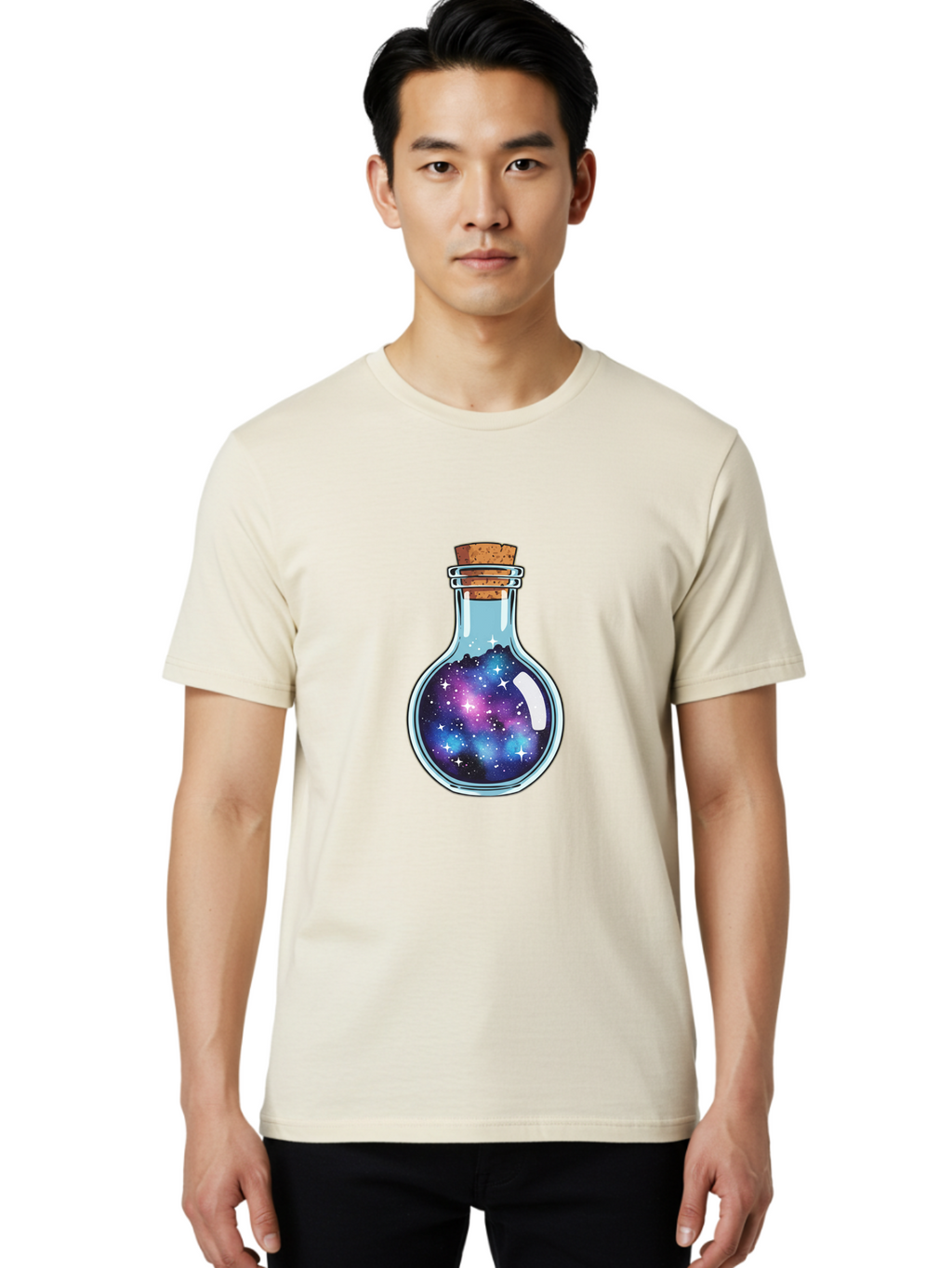 Galaxy-In-Bottle-13 Men'S Graphic Tee, 100% Cotton, Comfortable Casual Summer Wear, Machine Washable, Vintage Camera, Old Camera, Antique Camera, Black Camera, Classic Photography, Photography Equipment, Nostalgic Device, Film Camera, Baj024