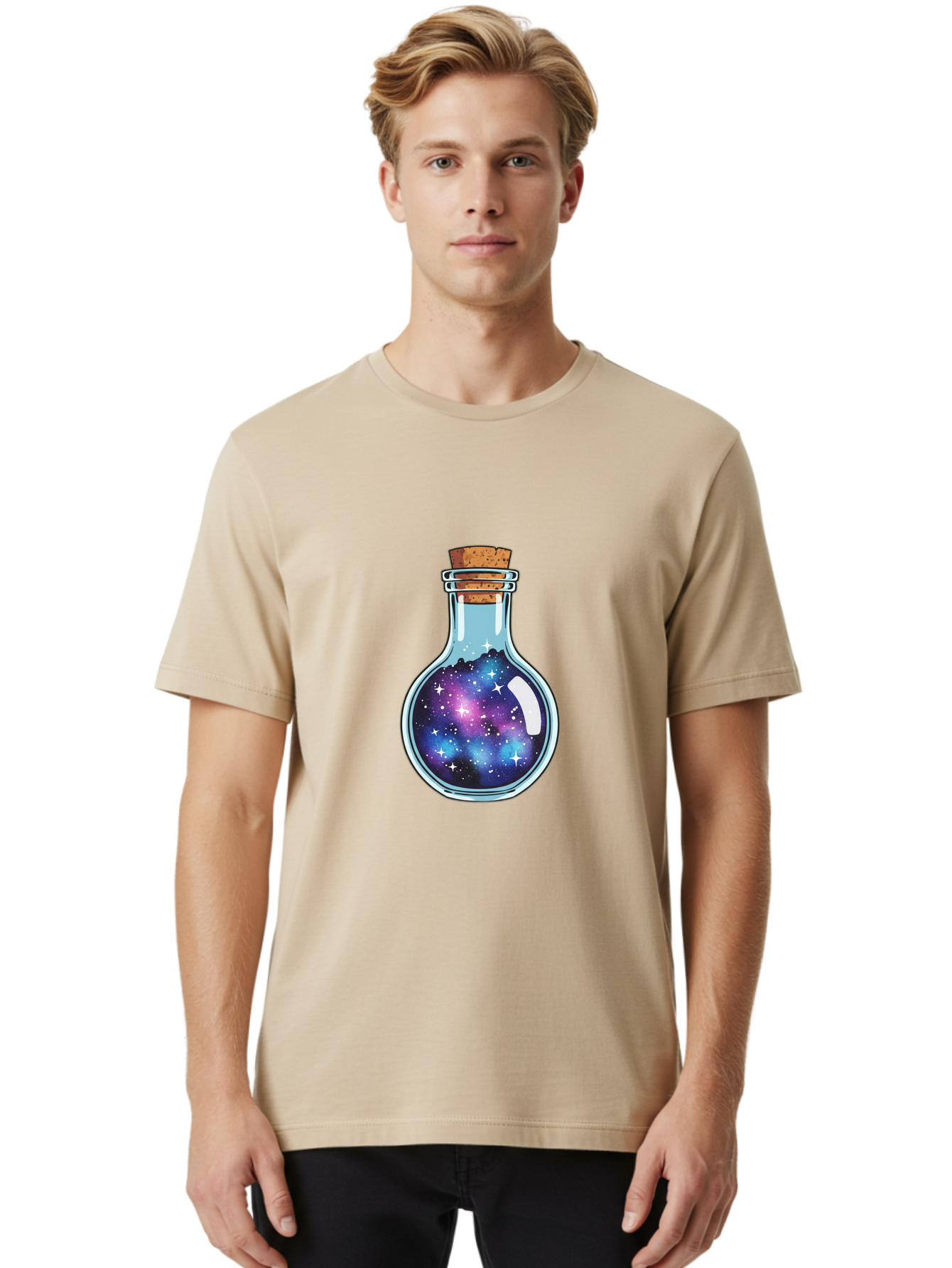 Galaxy-In-Bottle-13 Men'S Graphic Tee, 100% Cotton, Comfortable Casual Summer Wear, Machine Washable, Vintage Camera, Old Camera, Antique Camera, Black Camera, Classic Photography, Photography Equipment, Nostalgic Device, Film Camera, Baj024