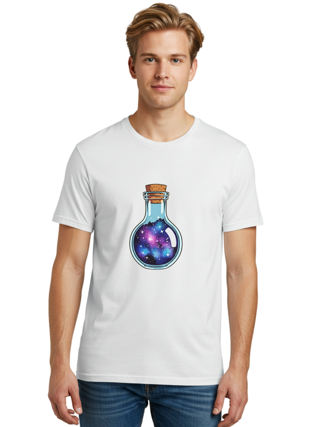 Galaxy-In-Bottle-13 Men'S Graphic Tee, 100% Cotton, Comfortable Casual Summer Wear, Machine Washable, Vintage Camera, Old Camera, Antique Camera, Black Camera, Classic Photography, Photography Equipment, Nostalgic Device, Film Camera, Baj024