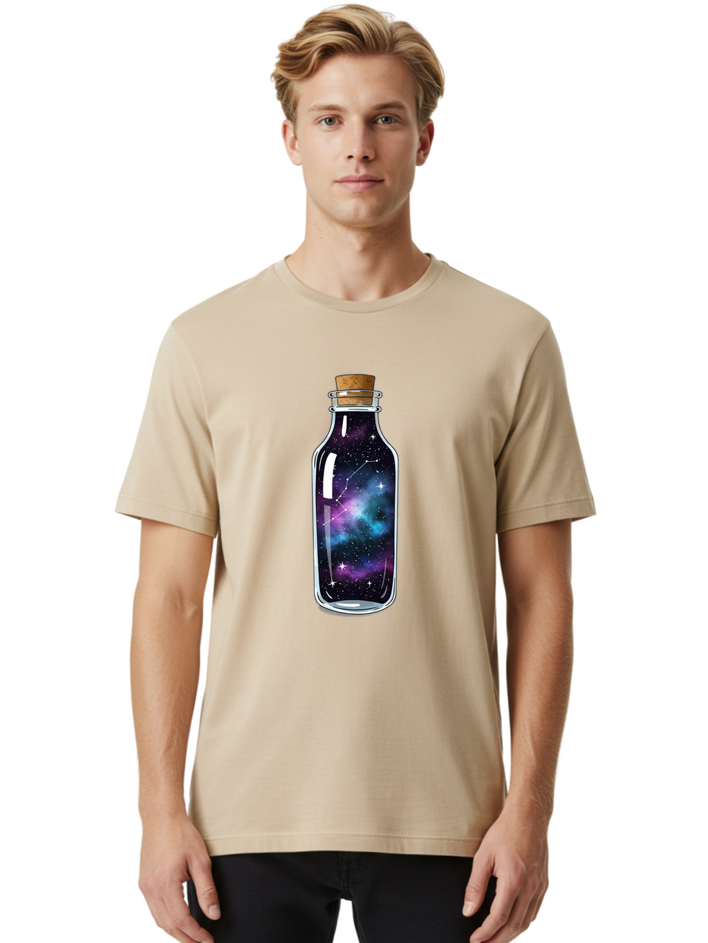Galaxy-In-Bottle-15 Men'S Graphic Tee, 100% Cotton, Comfortable Casual Summer Wear, Machine Washable, Vintage Camera, Old Camera, Antique Camera, Black Camera, Classic Photography, Photography Equipment, Nostalgic Device, Film Camera, Baj026