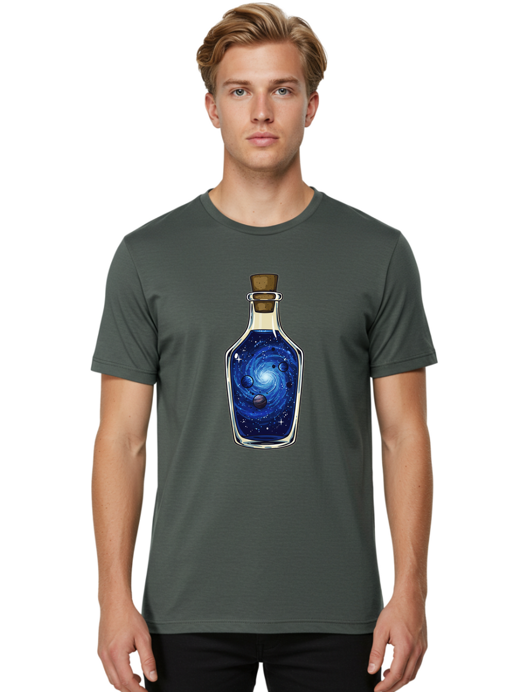 Galaxy-In-Bottle-18 Men'S Graphic Tee, 100% Cotton, Comfortable Casual Summer Wear, Machine Washable, Vintage Camera, Old Camera, Antique Camera, Black Camera, Classic Photography, Photography Equipment, Nostalgic Device, Film Camera, Baj029