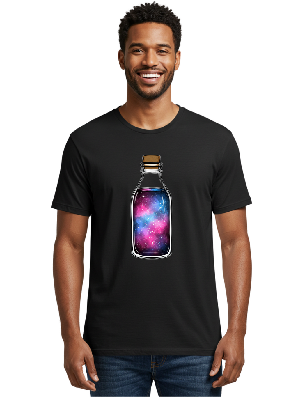 Galaxy-In-Bottle-2 Men'S Graphic Tee, 100% Cotton, Comfortable Casual Summer Wear, Machine Washable, Vintage Camera, Old Camera, Antique Camera, Black Camera, Classic Photography, Photography Equipment, Nostalgic Device, Film Camera, Baj031